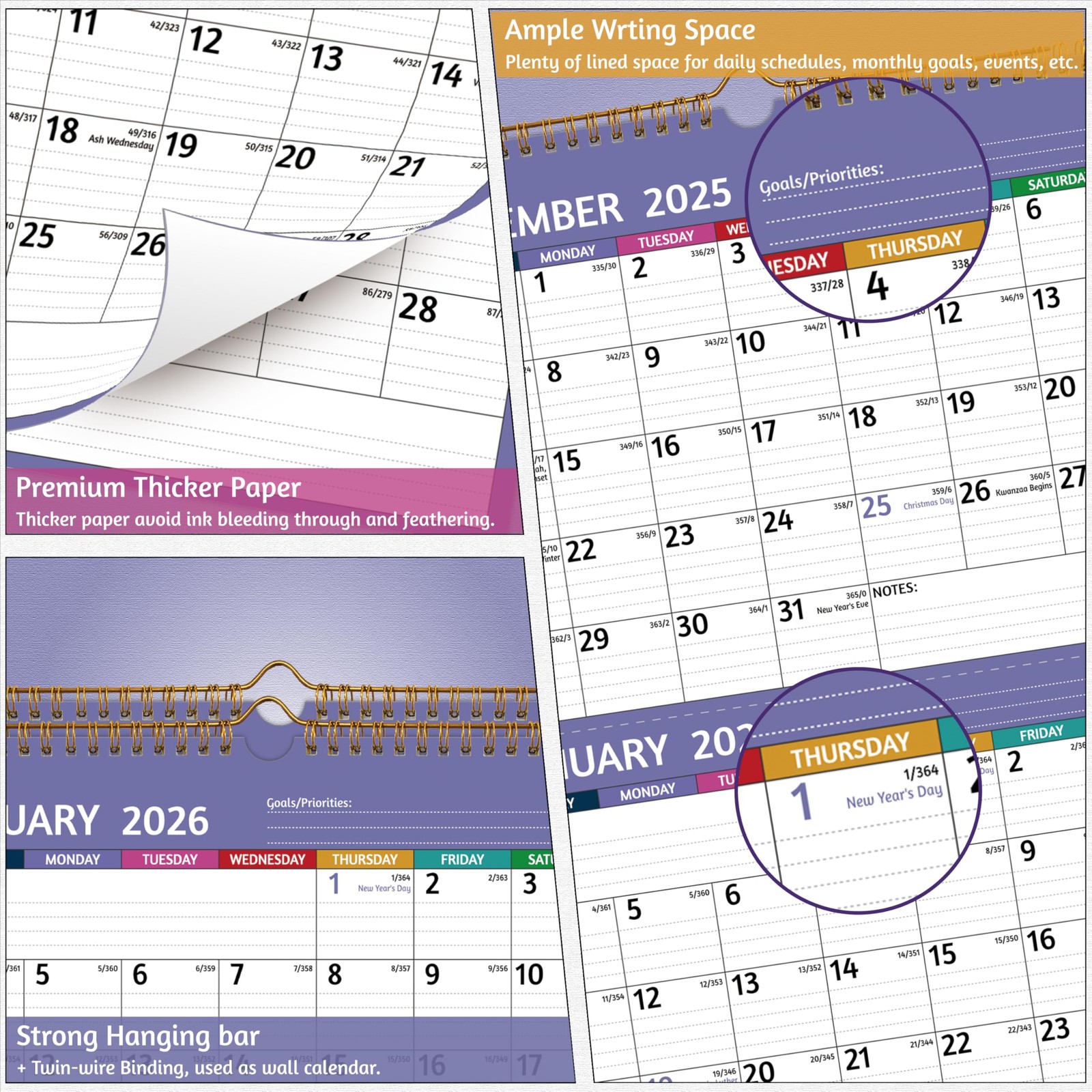 2026 Wall Calendar – 3 Month 2026 Vertical, Jan 2026 – Dec 2026, 3…