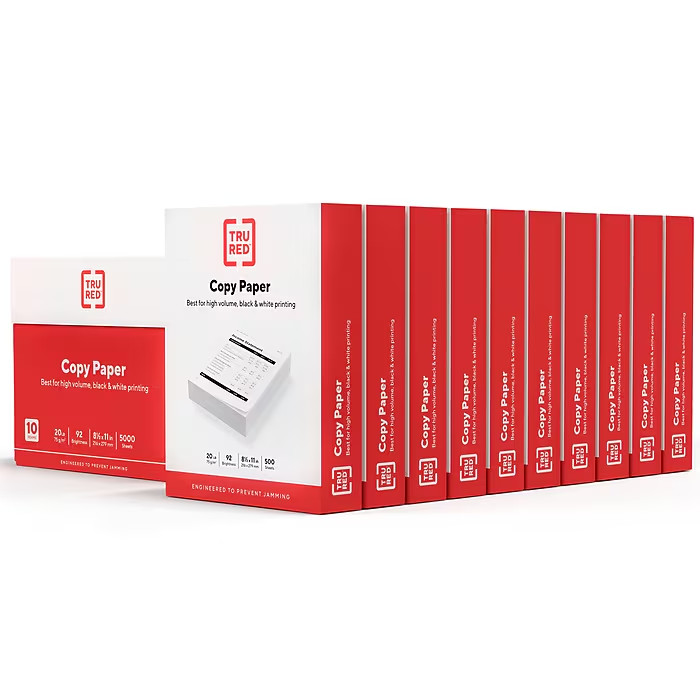 TRU RED 8.5″ x 11″ Copy Paper, 20 lbs., 92 Brightness, 5000 Sheets
