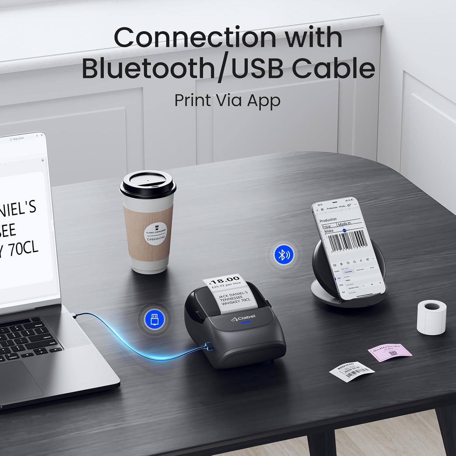 Label Maker Machine with Tape, 221B Thermal Bluetooth Label Printer 2 Inch Porta