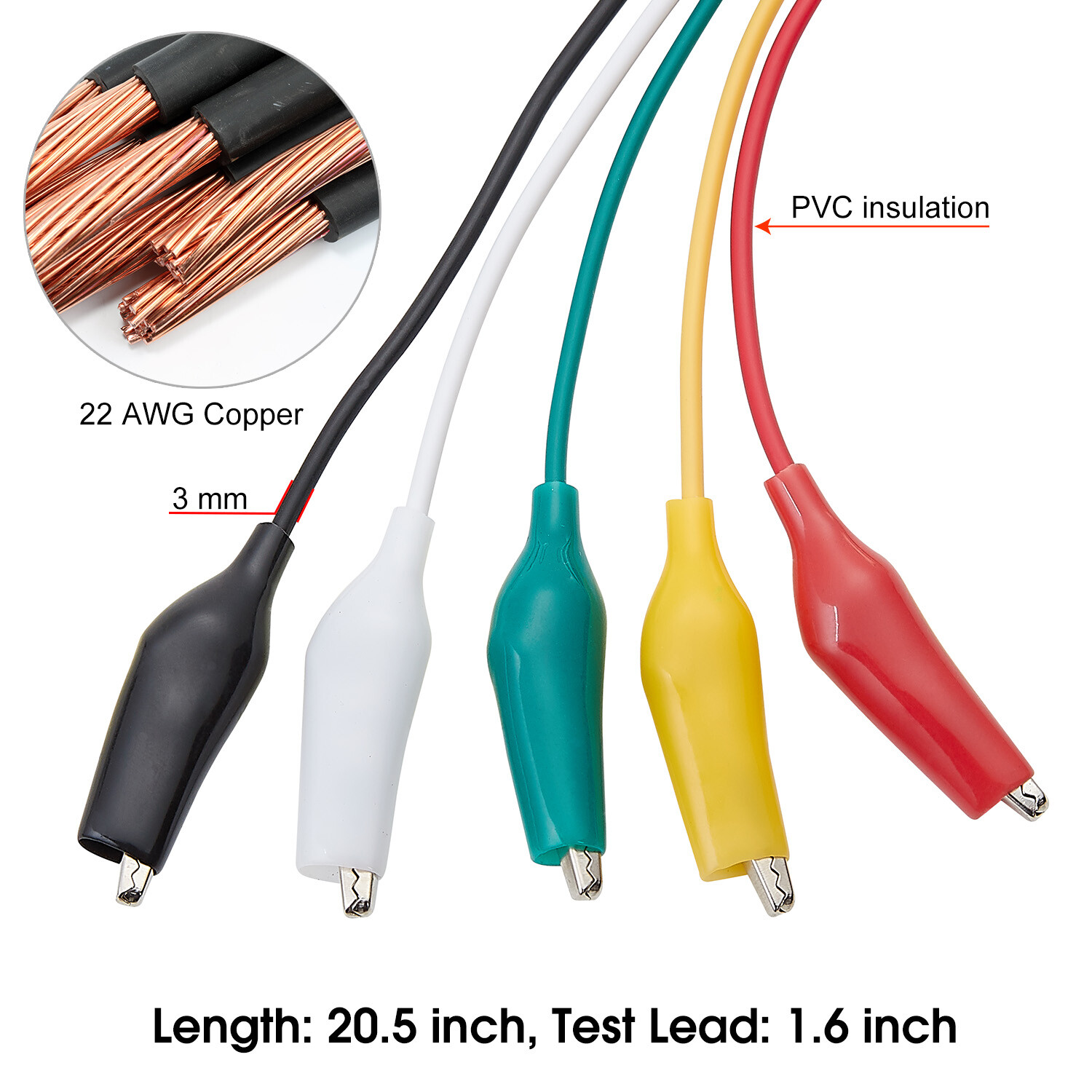 10 Pieces and 5 Color Test Lead Set with Alligator Clips Wire solded LENGTH 21in