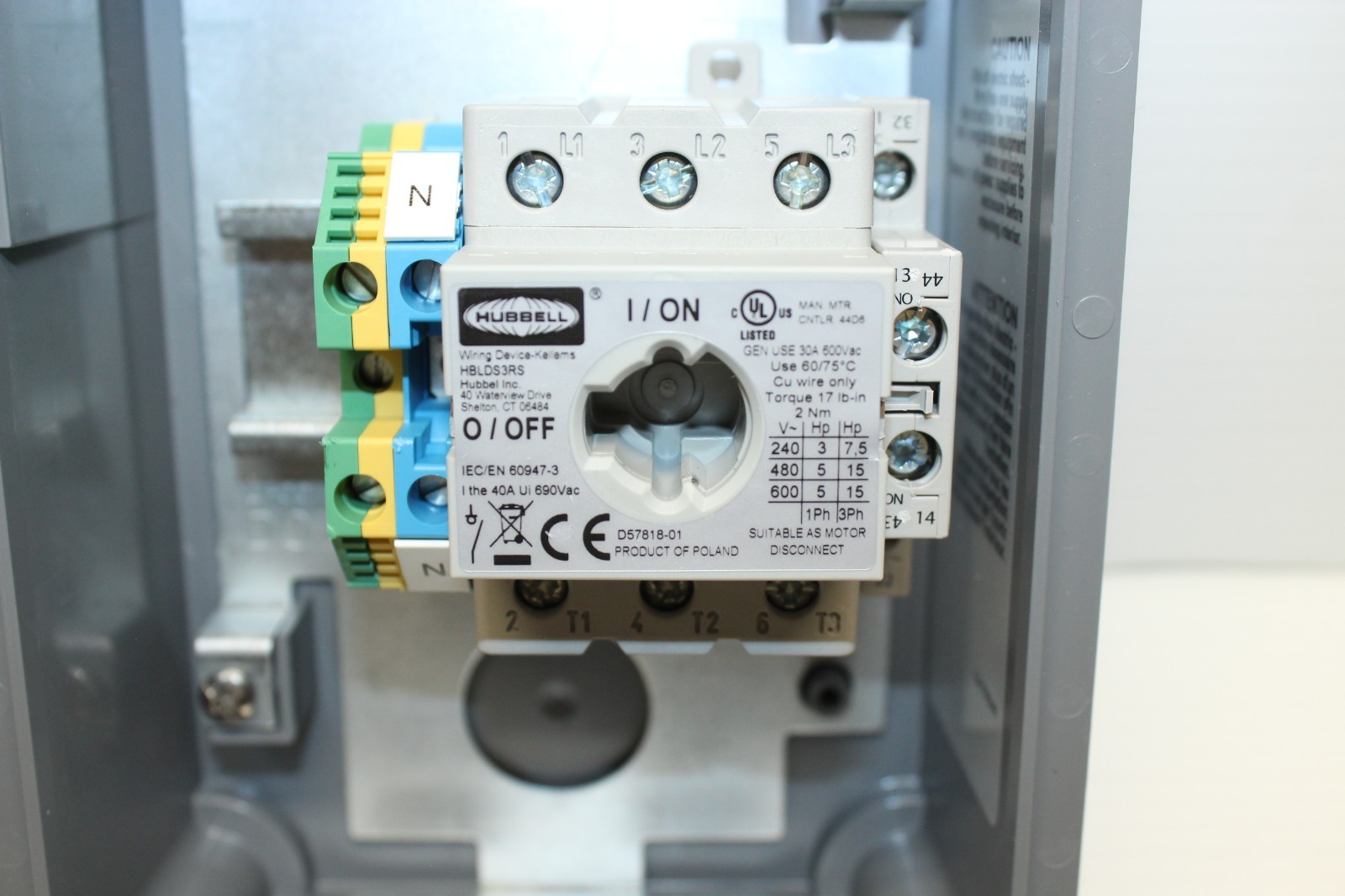 Hubbell Wiring Device-Kellems Hblds30ac Disconnect Switch, Nonfusible, 3Pst,