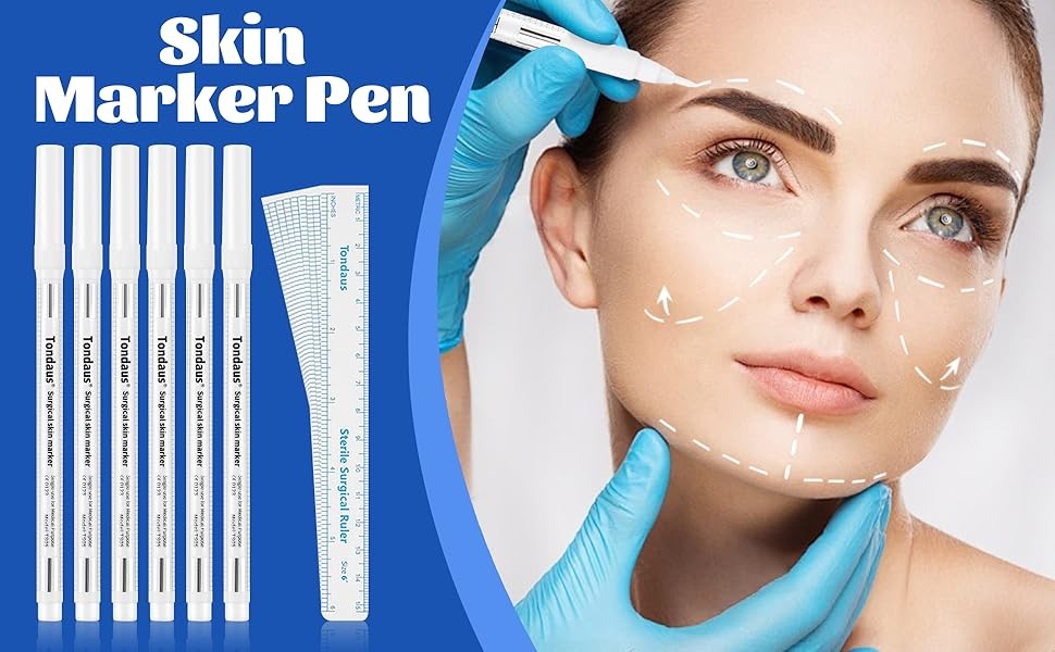 6Pcs Professional Surgical Tip Skin Marker Pen White Stencil Markers Pen with