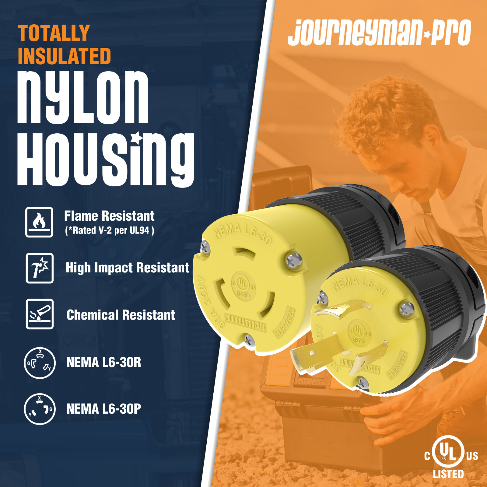 NEMA L6-30P Pair Plug 30A 250V Locking Male Female Generator RV Camper Cord Ends