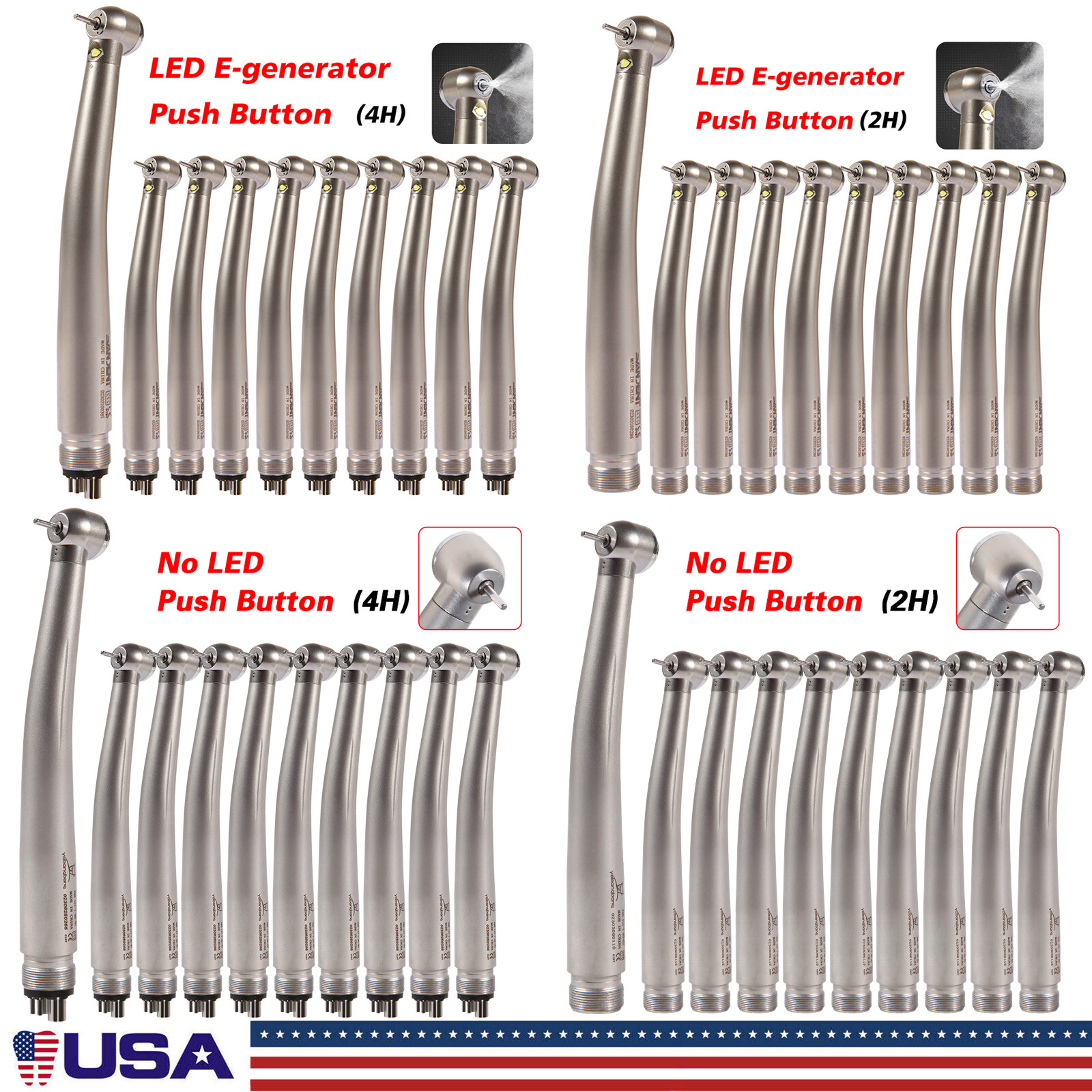 1-10 NSK Style Dental Fiber Optic LED E-generator/ High Speed Handpiece 2/4HOLES