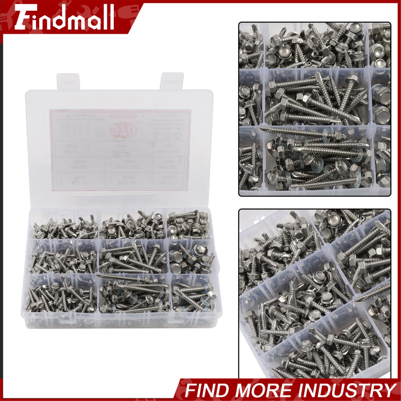 370Pcs #8#10#14 Self Drilling Screws Assortment Kit,410 Stainless Steel