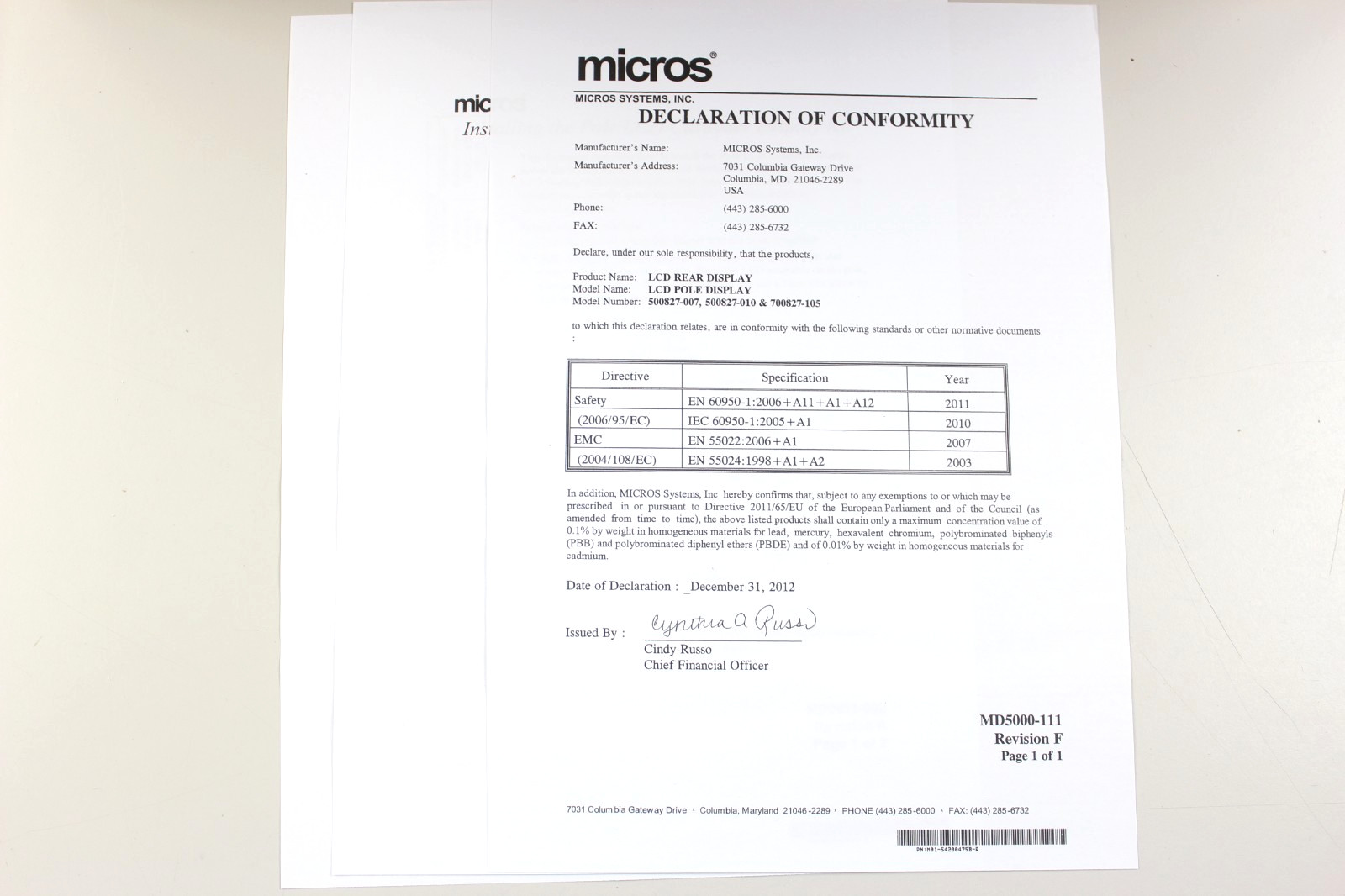 New Micros Oracle POS Rear LCD Customer Pole Display Terminal 500827-007A Ver 2