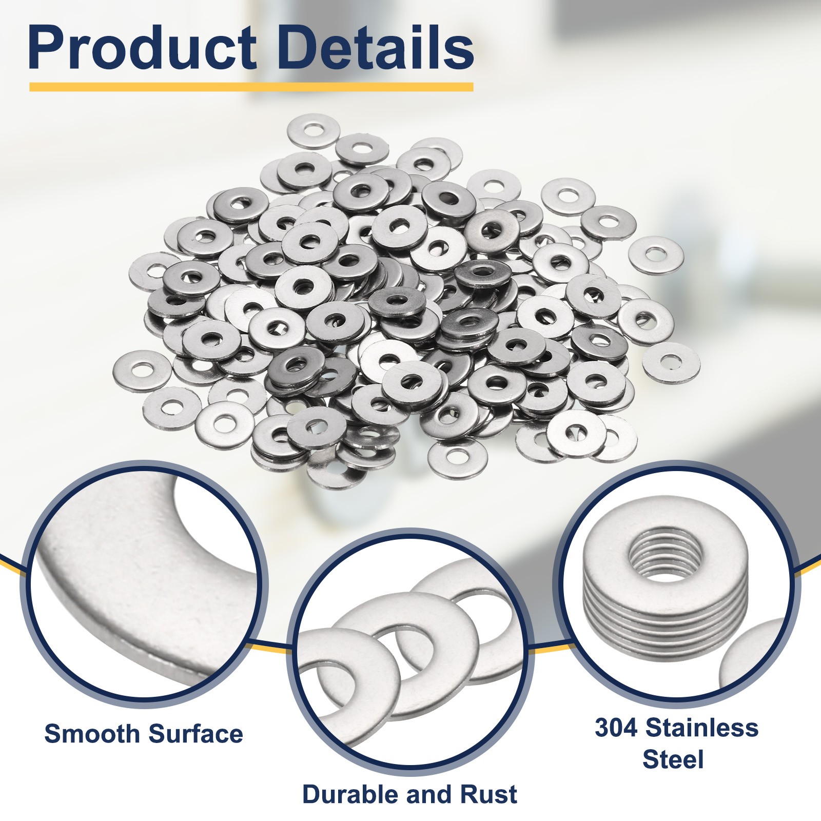 200Pcs M3 Flat Washer for Screw Metal Washers 3mm ID x 10mm OD x 1mm Thick