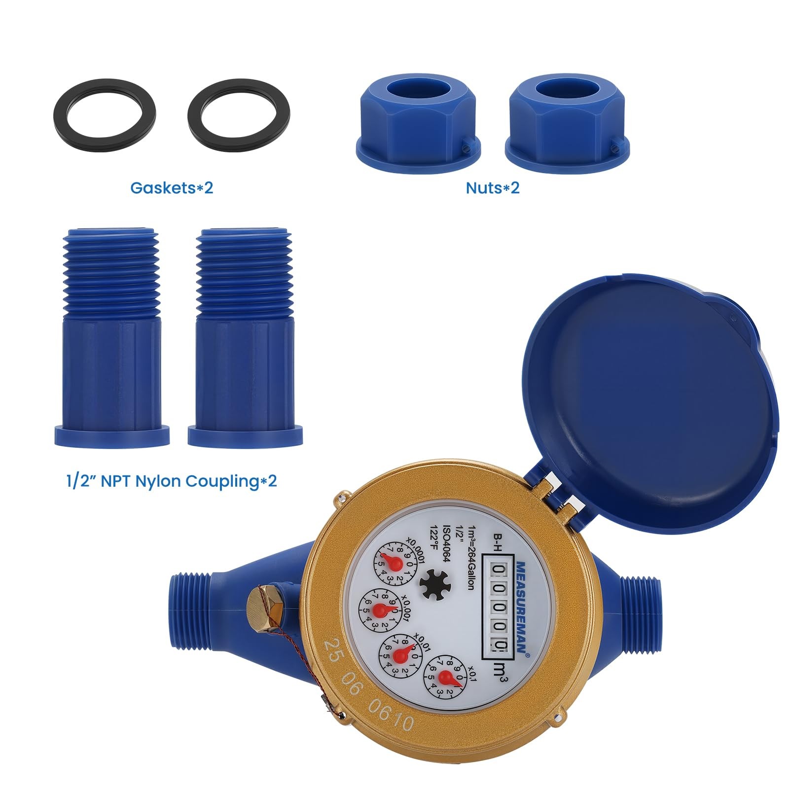 Water Meter 1/2 Inch Multi-Jet 15mm Flow Cubic Meter Reading Home Garden