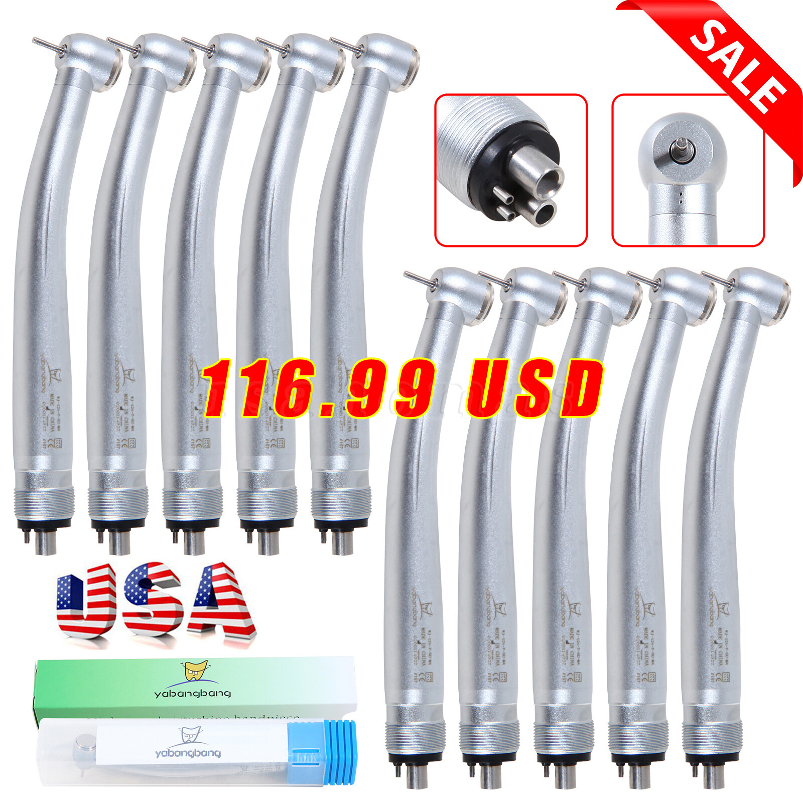 10* Yabangbang Dental High Speed Handpiece Push Turbine 4 Holes Fit NSK Pana Max