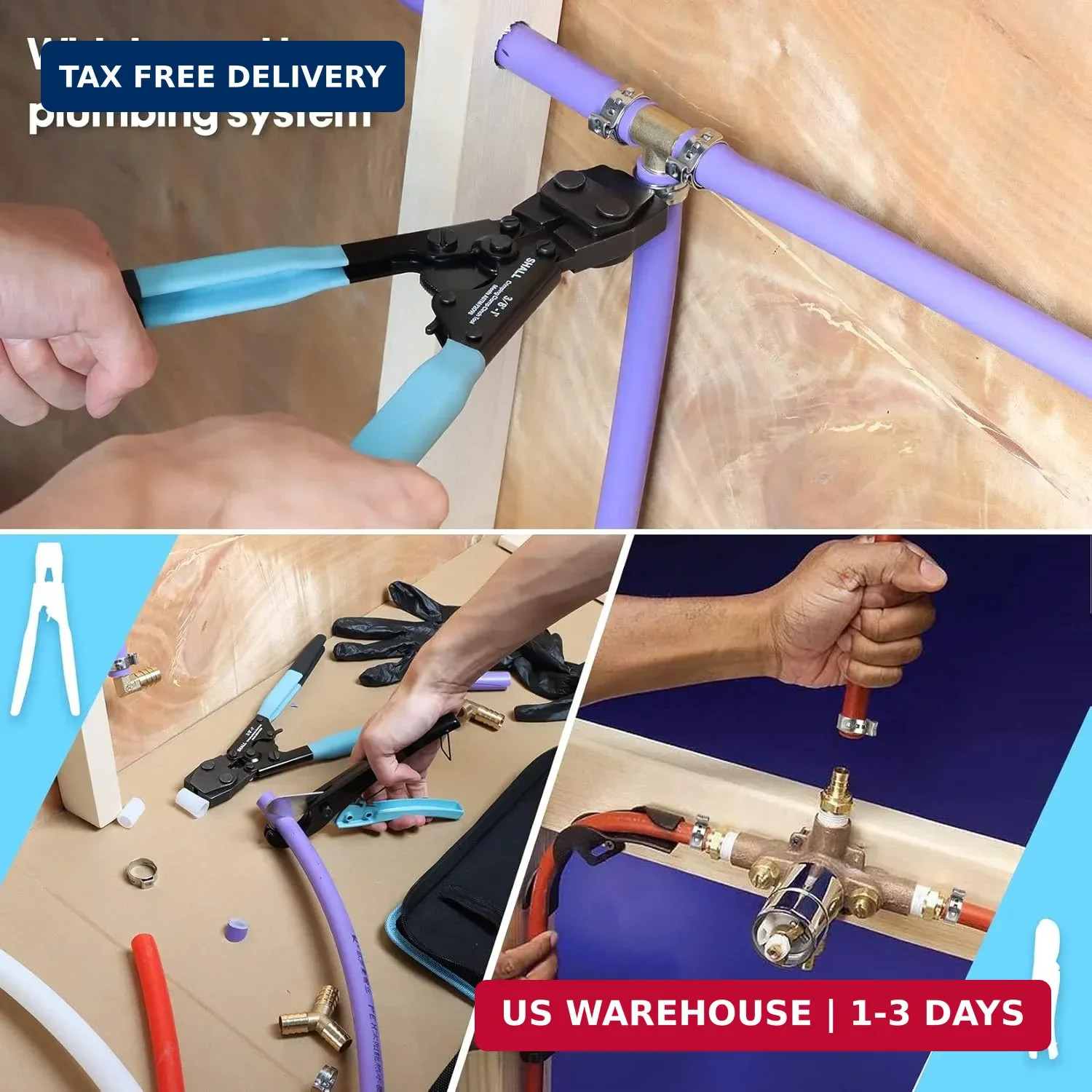 SHALL Pex Crimping Clamp Cinch Tool and Pipe Hose Cutter, Pipe Fitting Crimper T