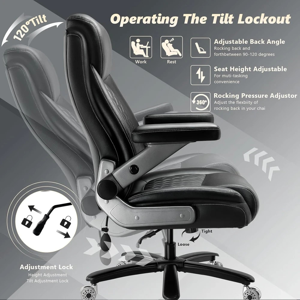 650lbs Big and Tall Office Chair Wide Heavy Duty Executive Chair w/ 5D Flip Arms