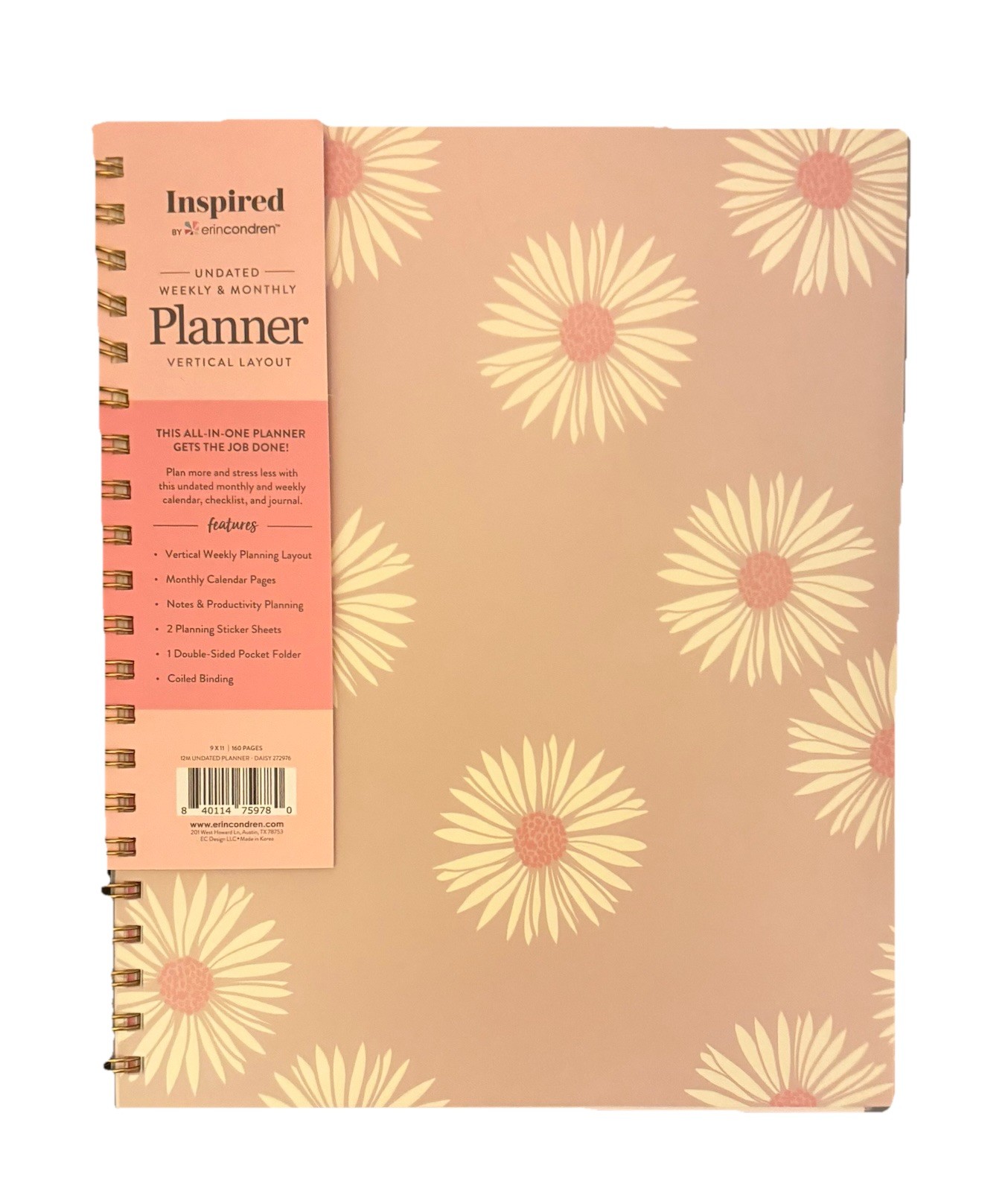 Erin Condren Organizer Large Undated Planner Daisies Calendar ￼