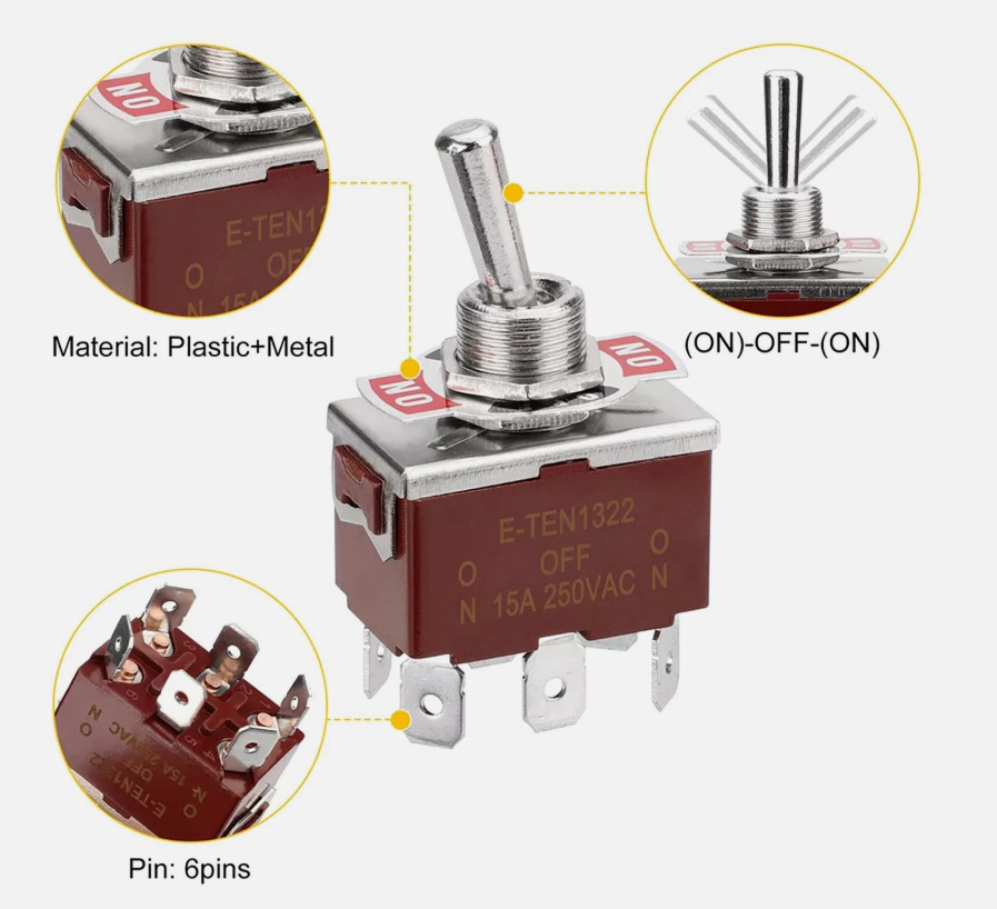 3pcs 6Pin Heavy Duty Momentary DPDT ON/OFF/ON Toggle Switch 20A 125V Waterproof