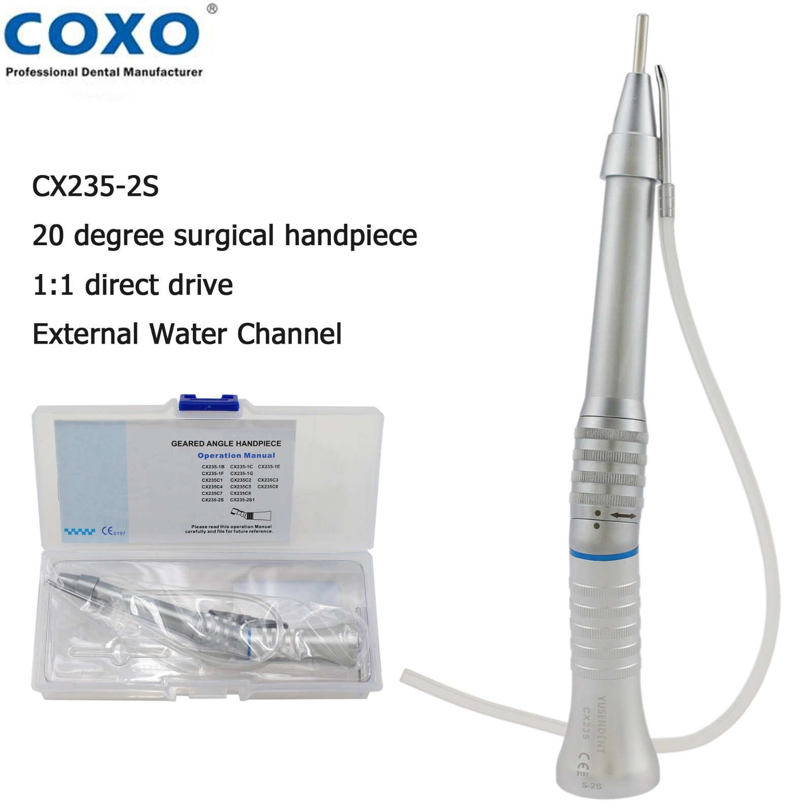 COXO Dental 20 Degree Surgical Handpiece 1:1 Straight Head External CX235-2S NSK