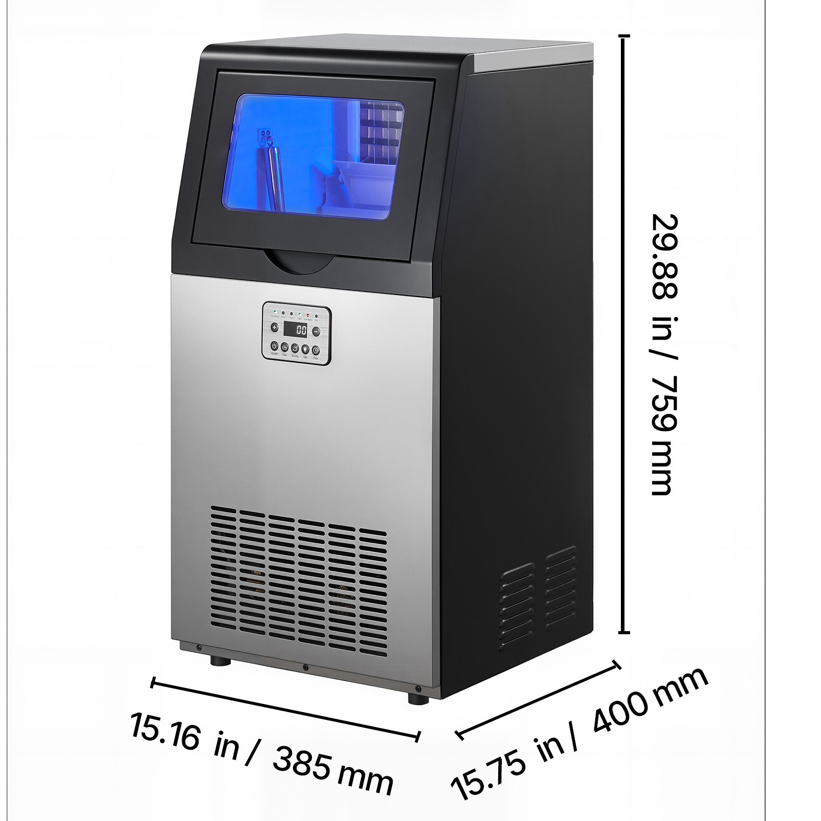 Uimoso 120lbs Commercial Ice Maker Under Counter Ice Cube Machine 30lbs Storage