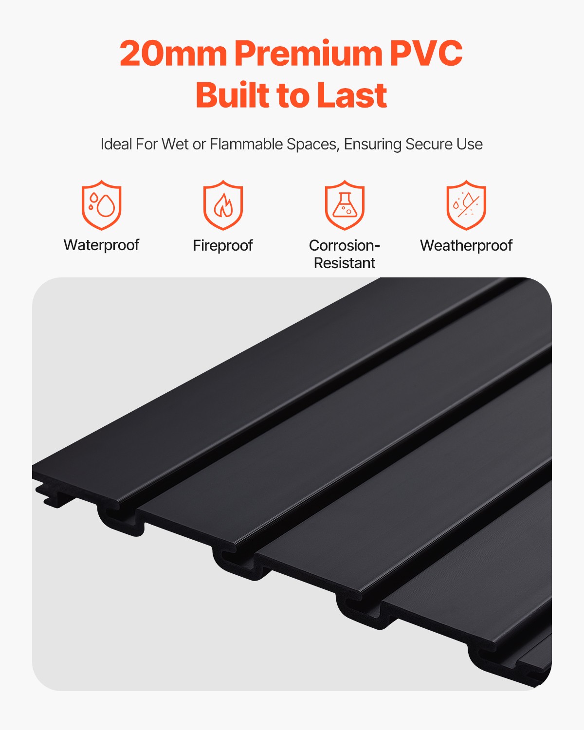 VEVOR 8 x 4 ft Slat Wall Paneling PVC Black Garage Slatwall with Modular Design