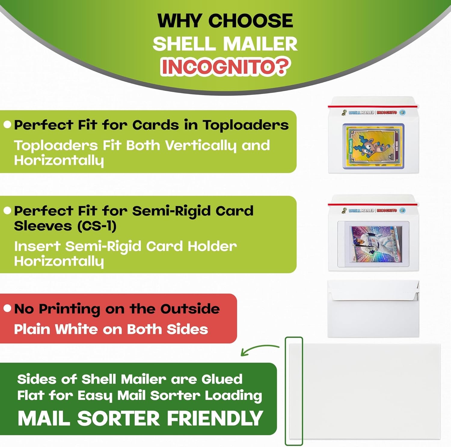 50 Pack Trading Card Mailers 7×4.35 Semi Rigid Toploader Envelopes Incognito