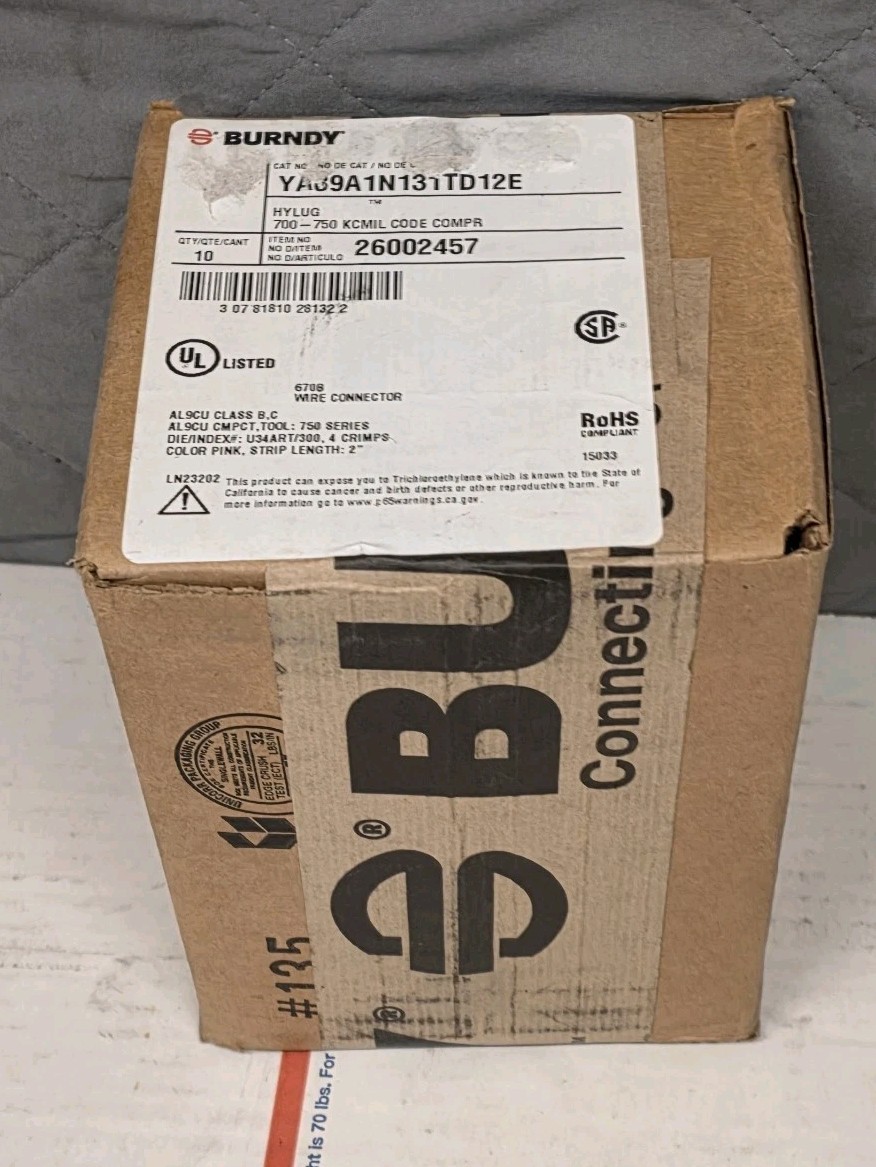 BURNDY HYLUG 750 KCMIL Compression Terminals (New Open Box) Box Of 10