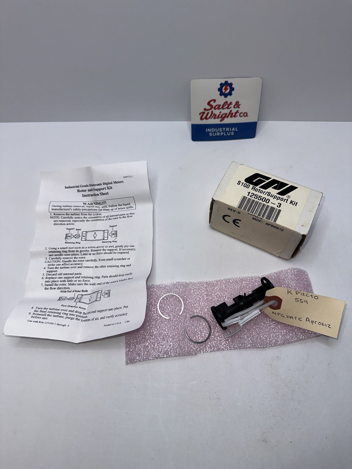 GPI 125500-3 S100 Rotor/Support Kit for G2 Metal-Body Meters