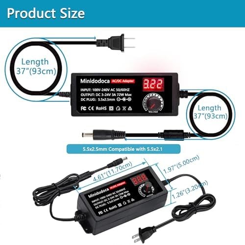 72W Power Supply Adjustable 3V ~ 24V Variable Universal Switching AC/DC Adapter