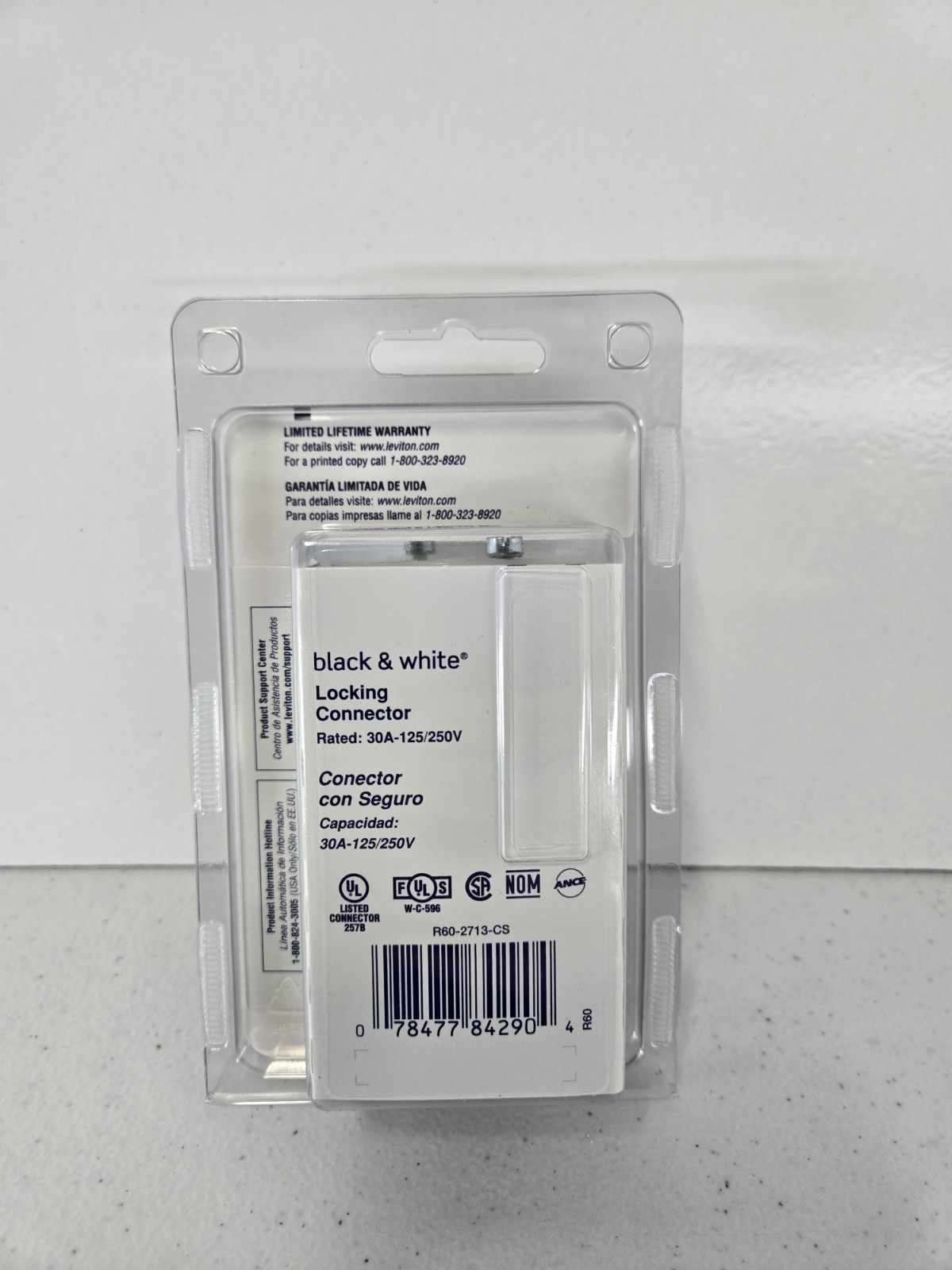 Leviton 30 Amp 125/250-Volt Locking Connector, Black and White 2713-CS