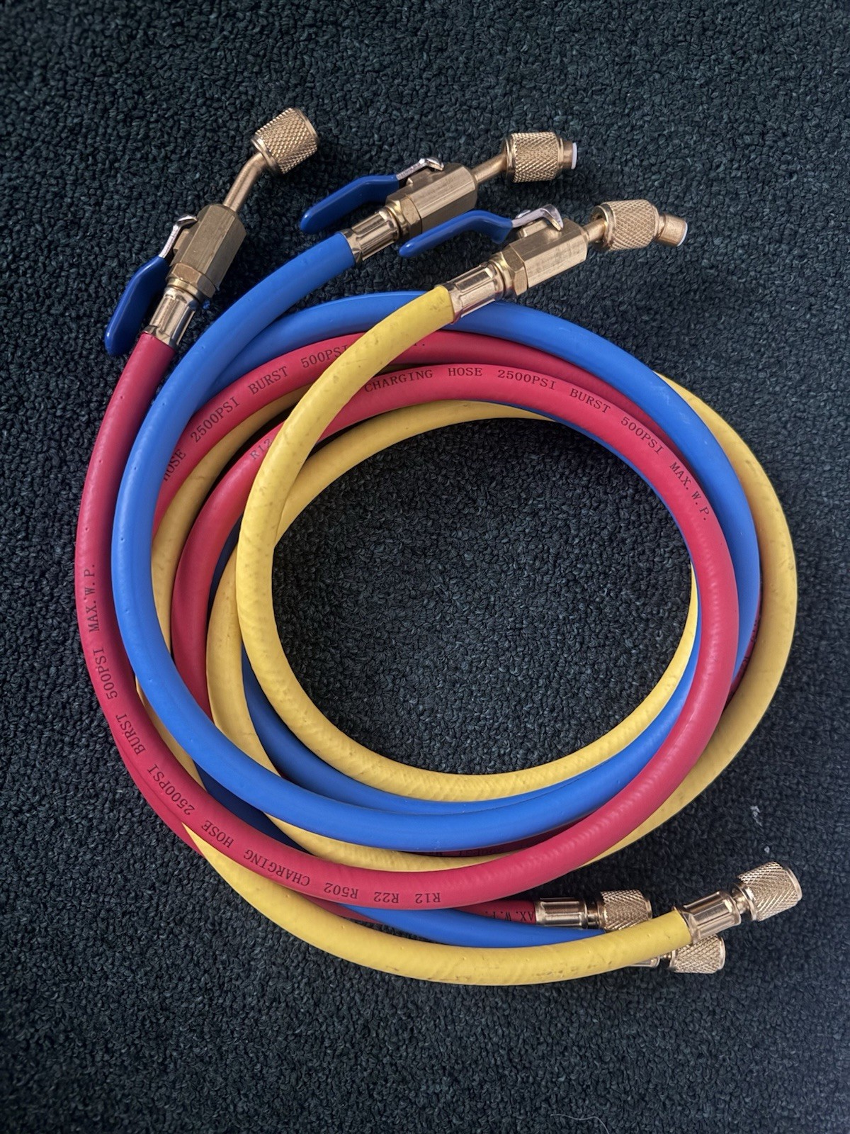 YELLOW JACKET Charging/Vacuum Hose Set 3pc 60in 1/4in 500psi R12/R22/R502