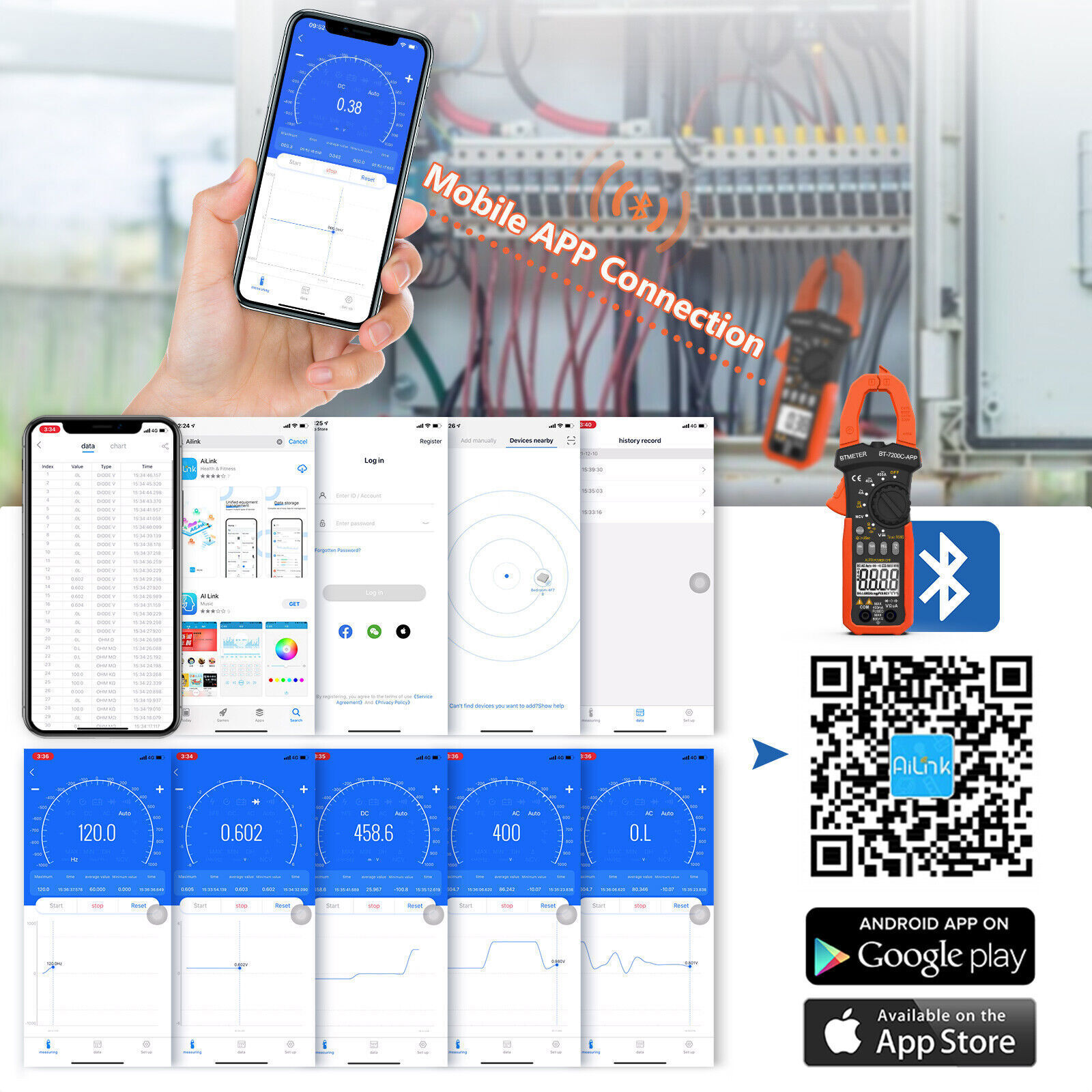 Digital Clamp Meter AC dc current Multimeter TRMS AMP Voltmeter Bluetooth Ohm