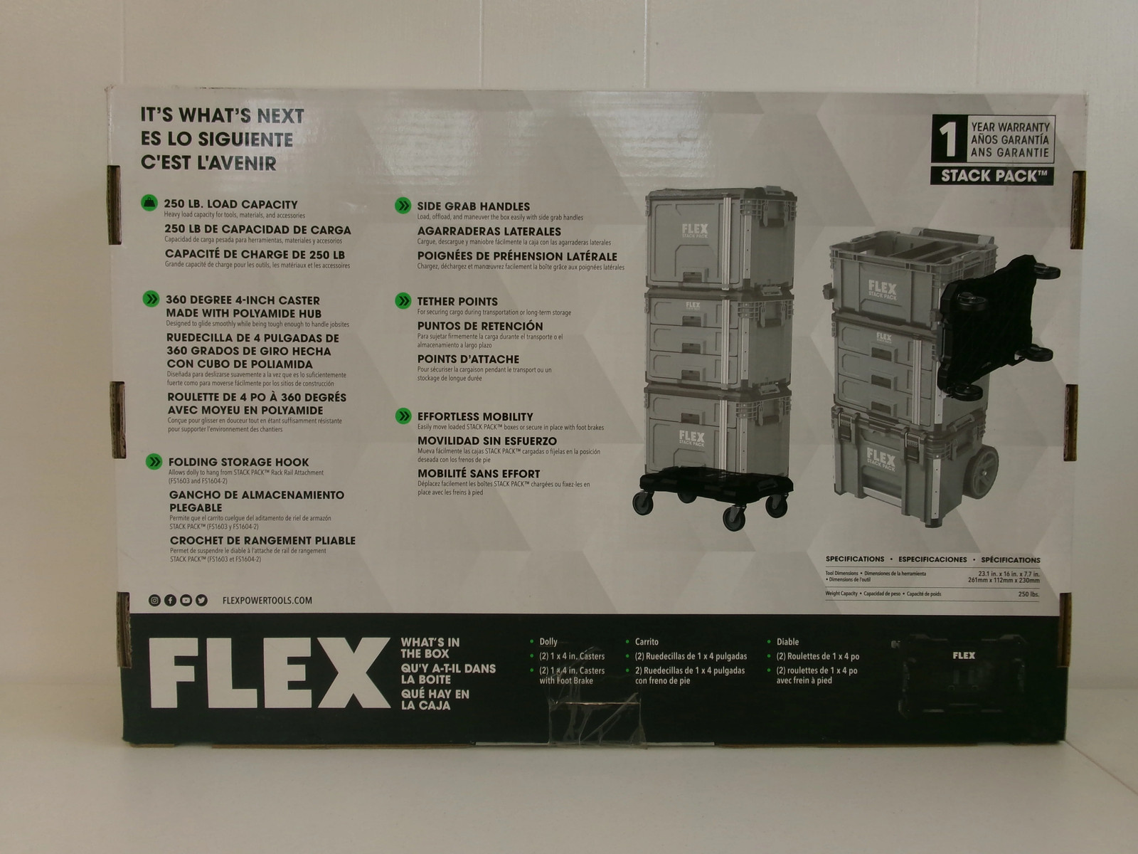 Flex FS1701 Stack Pack Dolly 250 lb Capacity with 360 Casters