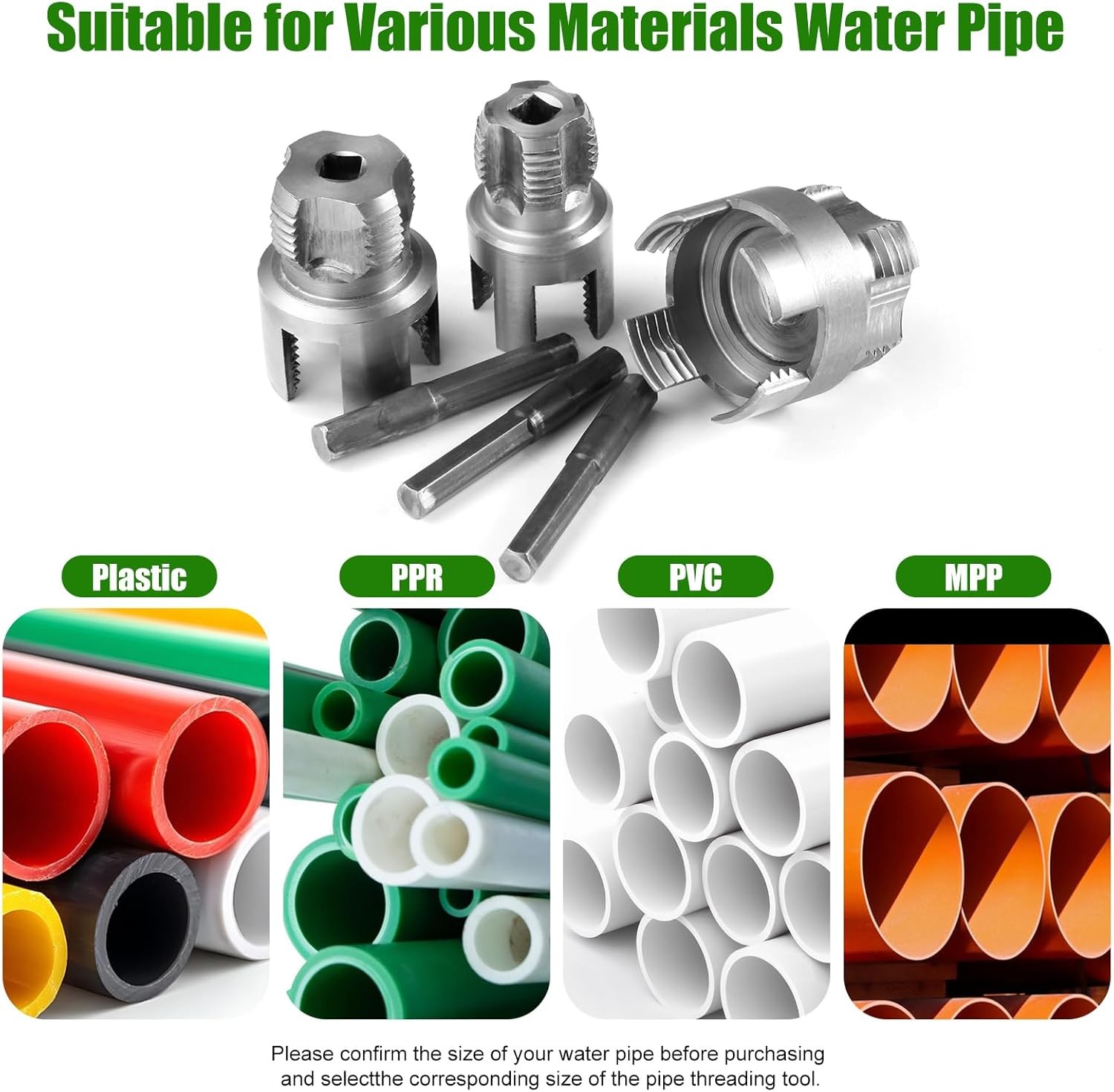 3Pcs PVC Pipe Threader Kit 1/2″ 3/4″ 1″ NPT Dual-Function Internal & External
