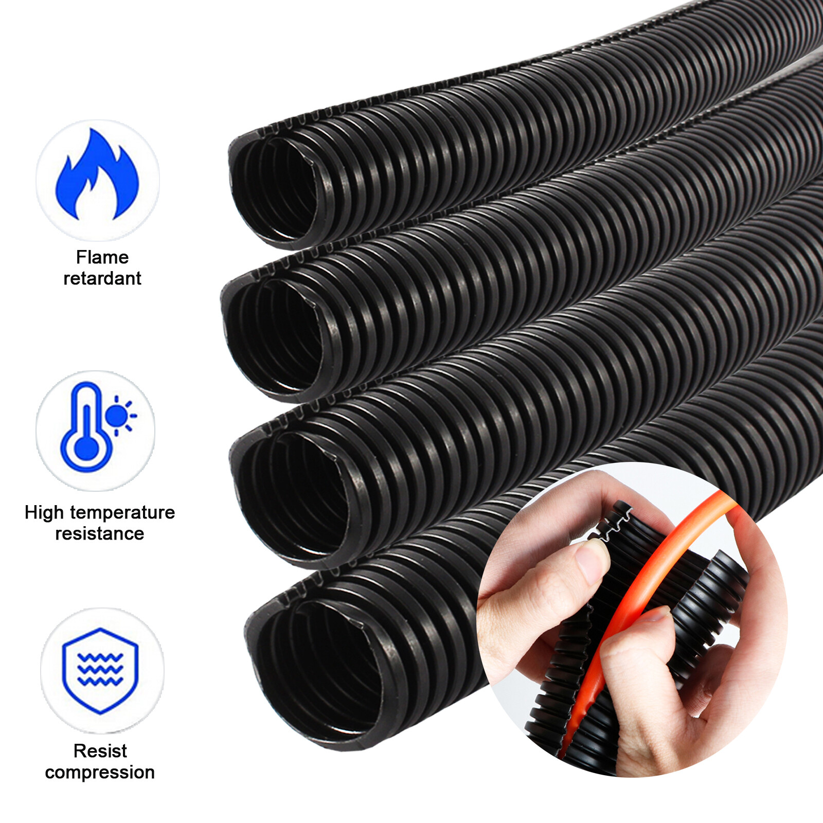 Split Wire Loom A/C line Flexible Conduit Black Heat Resistant Corrugated Tubing