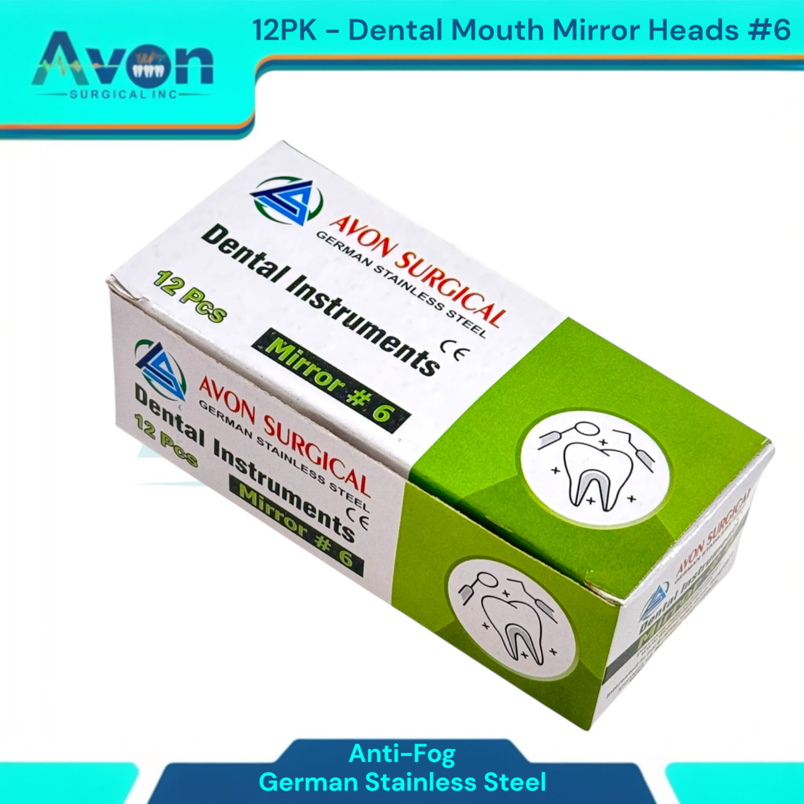 #6 Mouth Mirror Heads for Oral Examinations, Cone Socket, Anti-Fog – Pack of 12