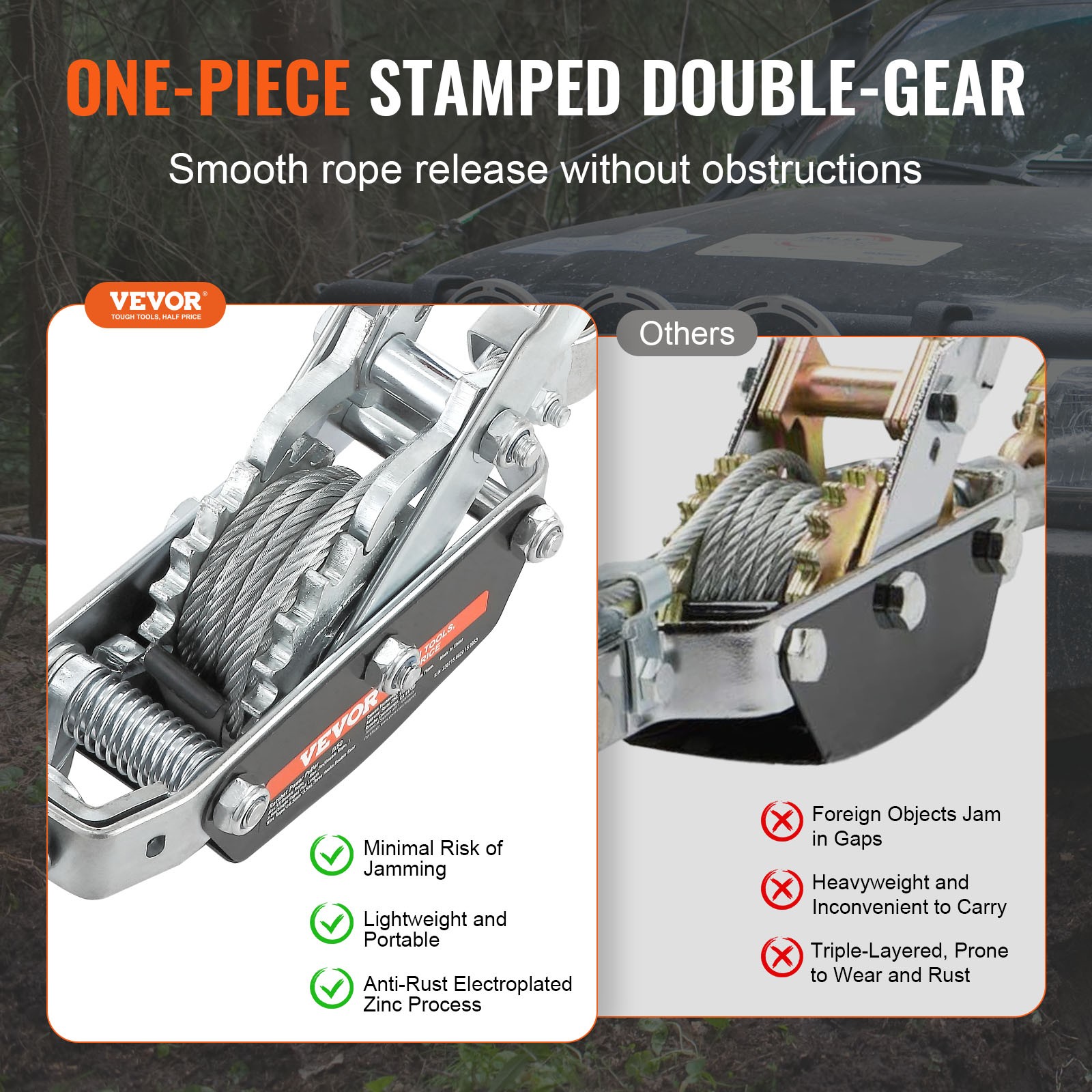 VEVOR Power Puller Come Along Winch 5 Ton 11023 lb Heavy Duty Pull Hoist 3 Hooks