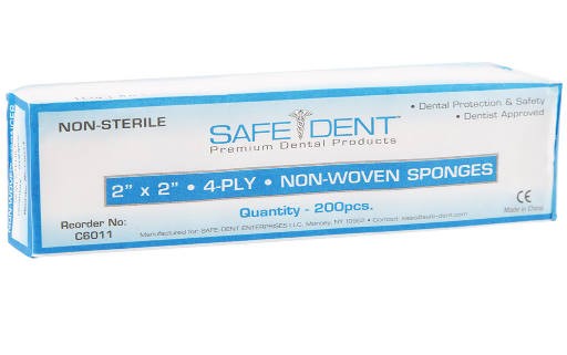 Safe-Dent C6011-1 Sponges Cotton Series 2″X2″ 4-Ply Non-Woven Non-Sterile 200/Pk
