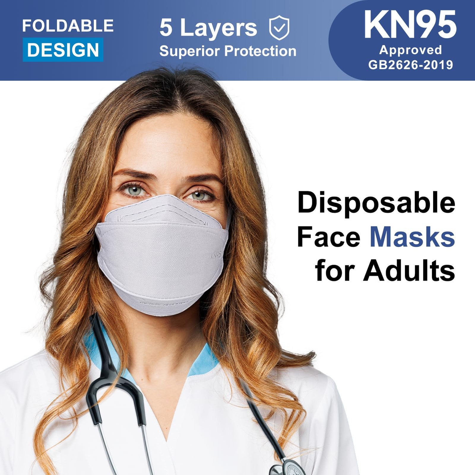 KN95 Face Masks Disposable Adults – 50 Pack 5 Layer Protection Dust Breathabl…