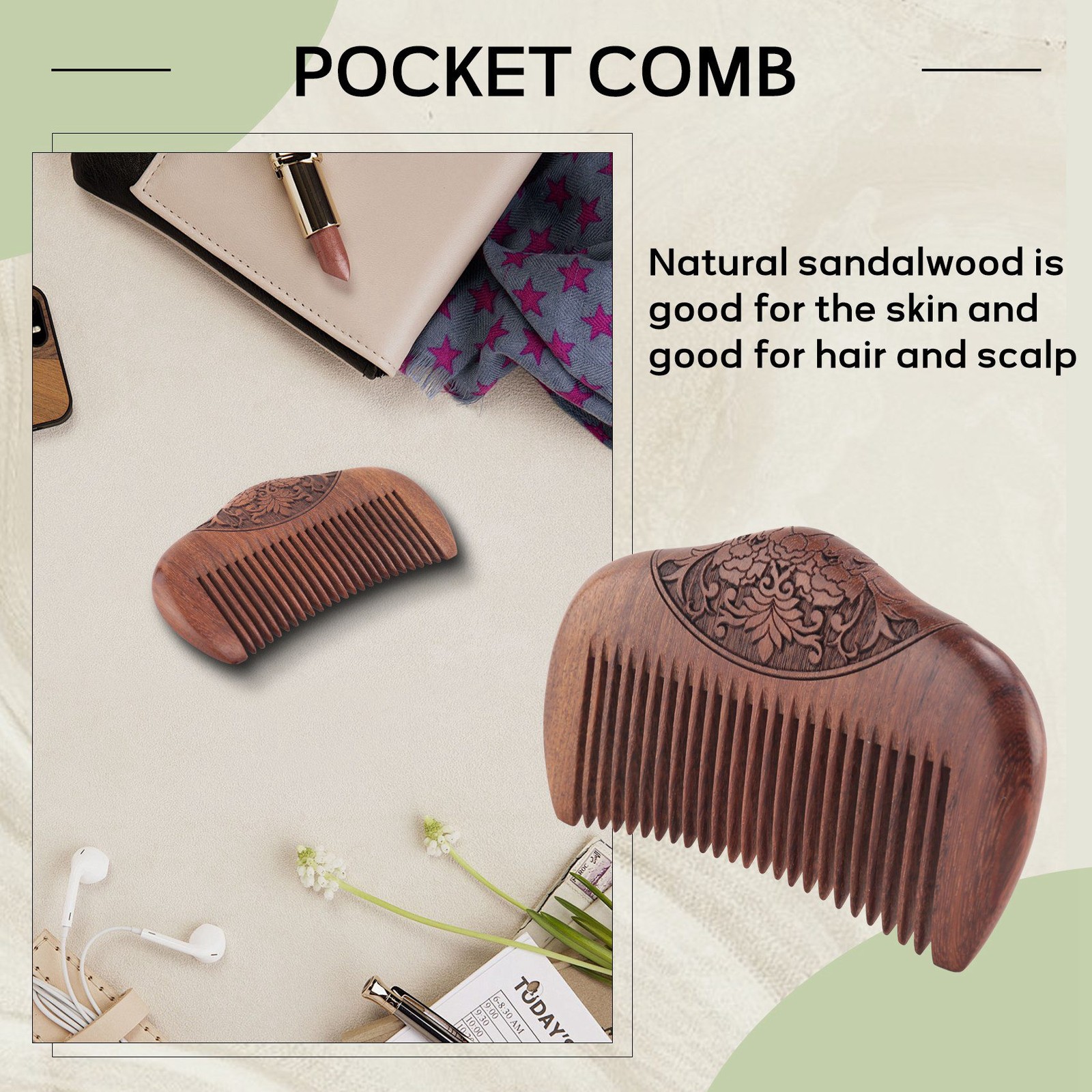 2x (comb sandalwood green natural super tight dent comb stati3825
