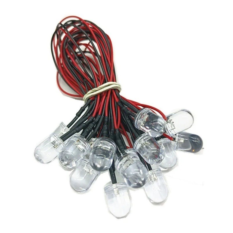 10x UV/Purple LED Light Single Bulb Wired Resistor 5-12V 10mm Large Round Clear