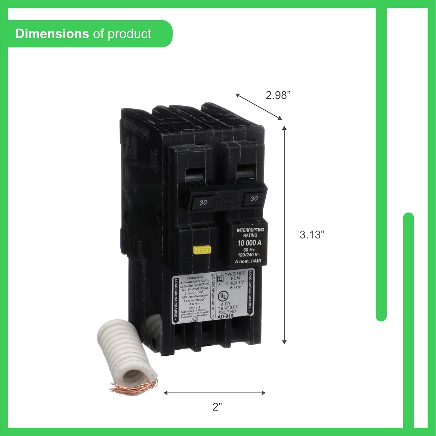 30 Amp Homeline Gfci Circuit Breaker Plug-on Design For Load Centers