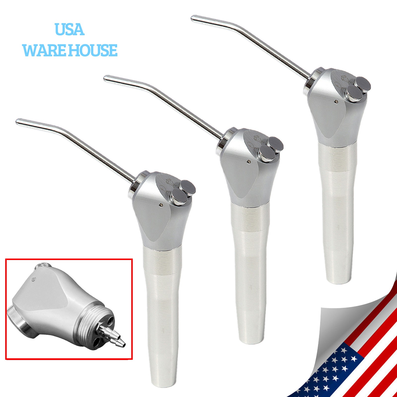 Dental 3 Way Air Water Syringe Triple Spray Handpiece with 2 Nozzles Tips Tubes