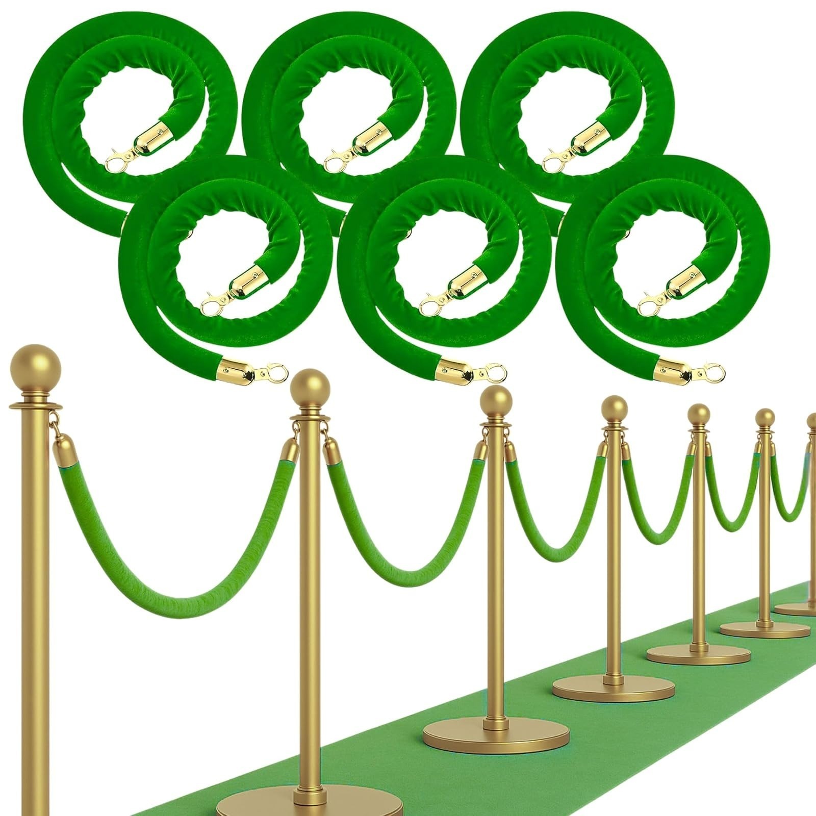 6PCS White Velvet Rope 5FT Stanchion Barrier for Events Crowd Control