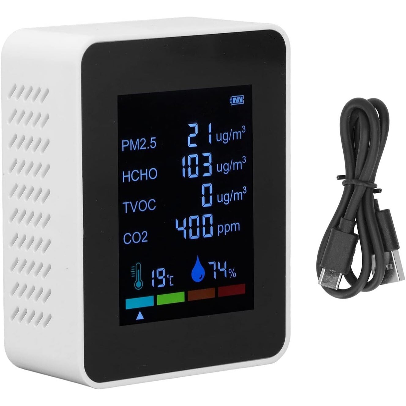 Air Quality Monitor, Multifunctional 6 in 1 CO2 Meter PM2.5 TVOC HCHO Detector