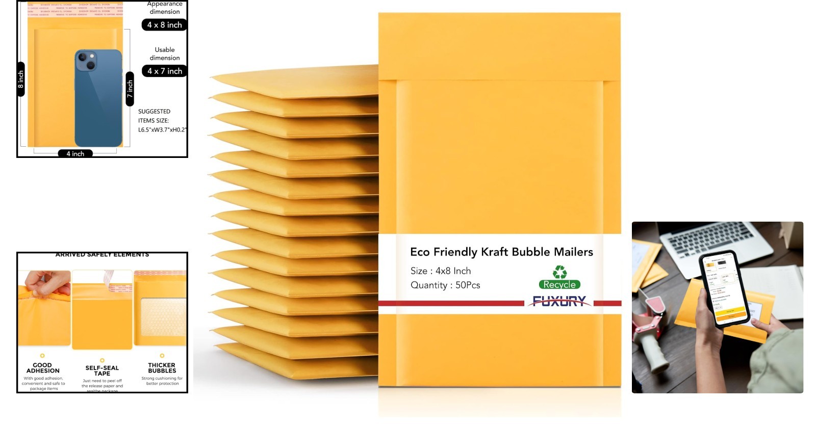 Waterproof and Dust Resistant Padded Mailers 4×8” – 50 Pack for E-commerce