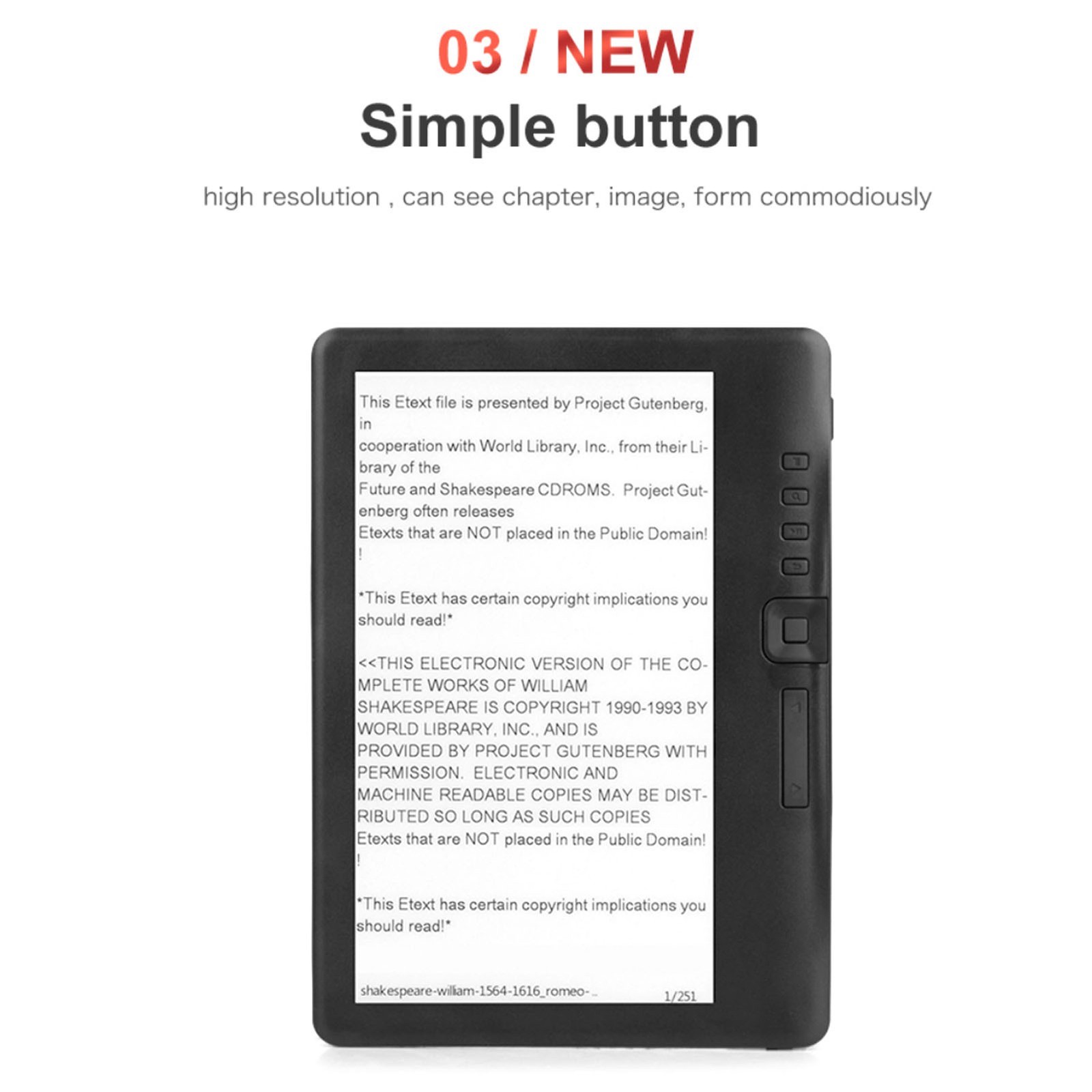 E Reader 7in Color TFT LCD 16:9 Screen HD 800×480 380MHz Black Protective Case