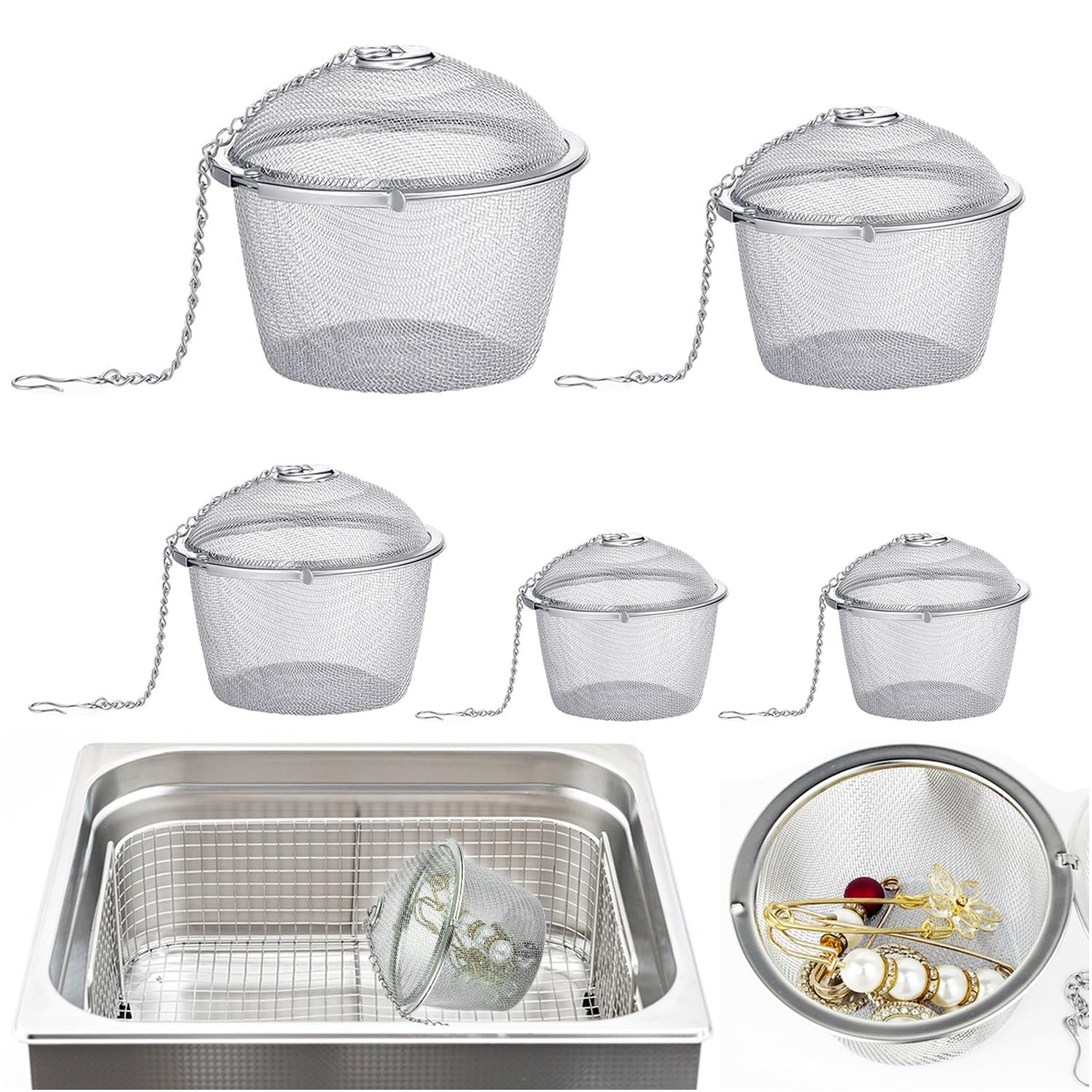 5 Pcs Ultrasonic Cleaner Baskets Stainless Steel Cleaning, 3.4 Inch