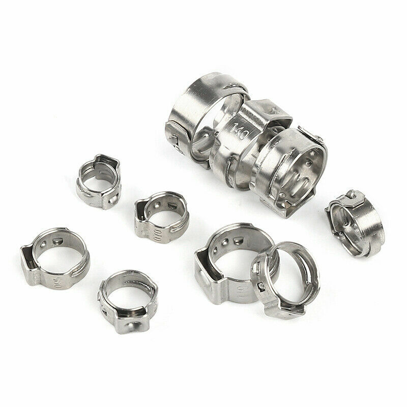 100PCS Assortment Hose Clamps Kit Stainless Steel Ear Cinch Ring Crimp Pinch Set