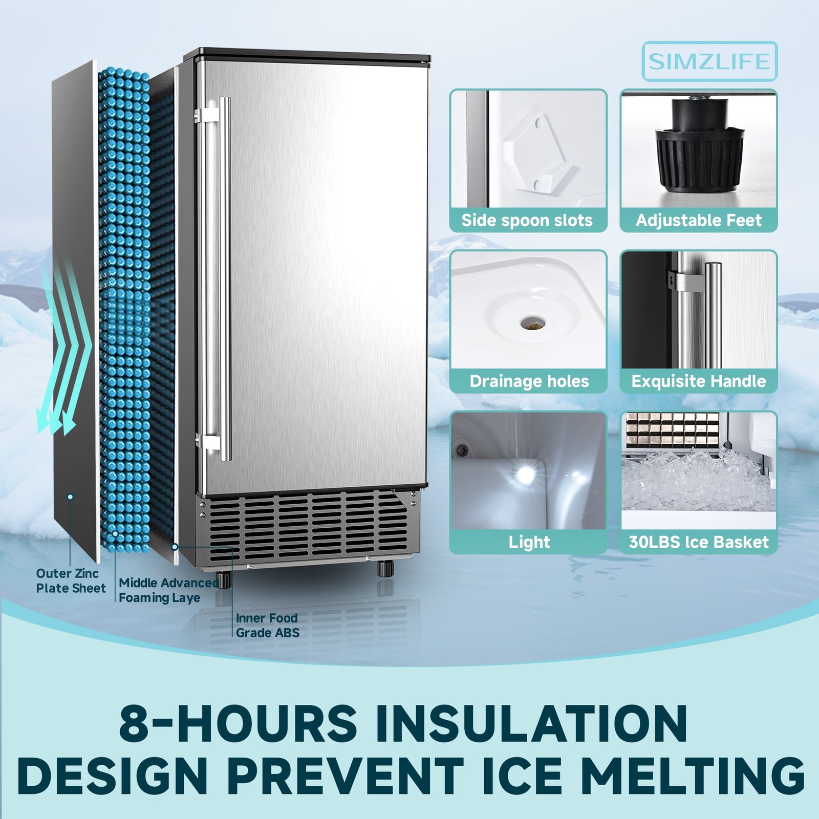 80lbs/24H Undercounter Commercial Ice Maker, Freestanding/Built-In / Clear Cube
