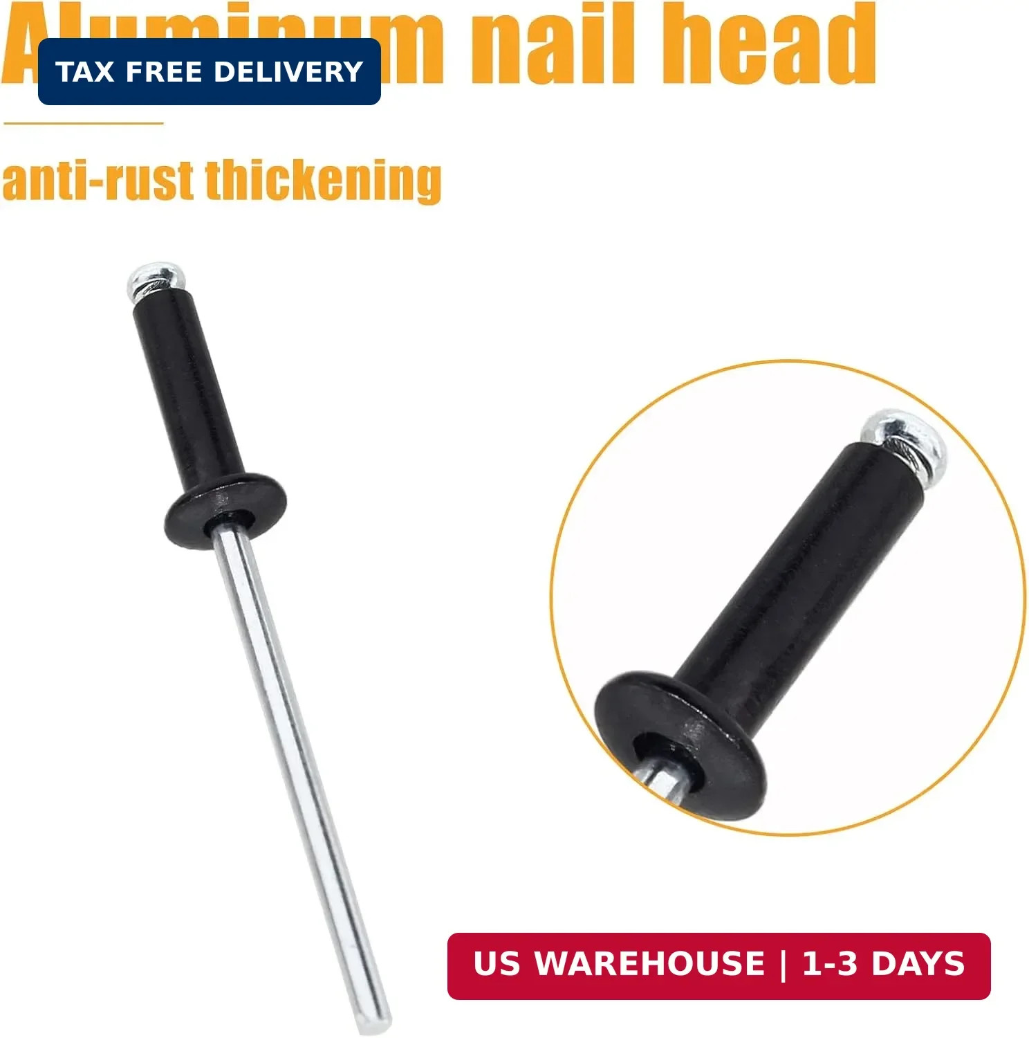 1/8 x 1/2 Inch Aluminum Blind Rivets Kit, 100Pcs Black Pop Rivets Kit