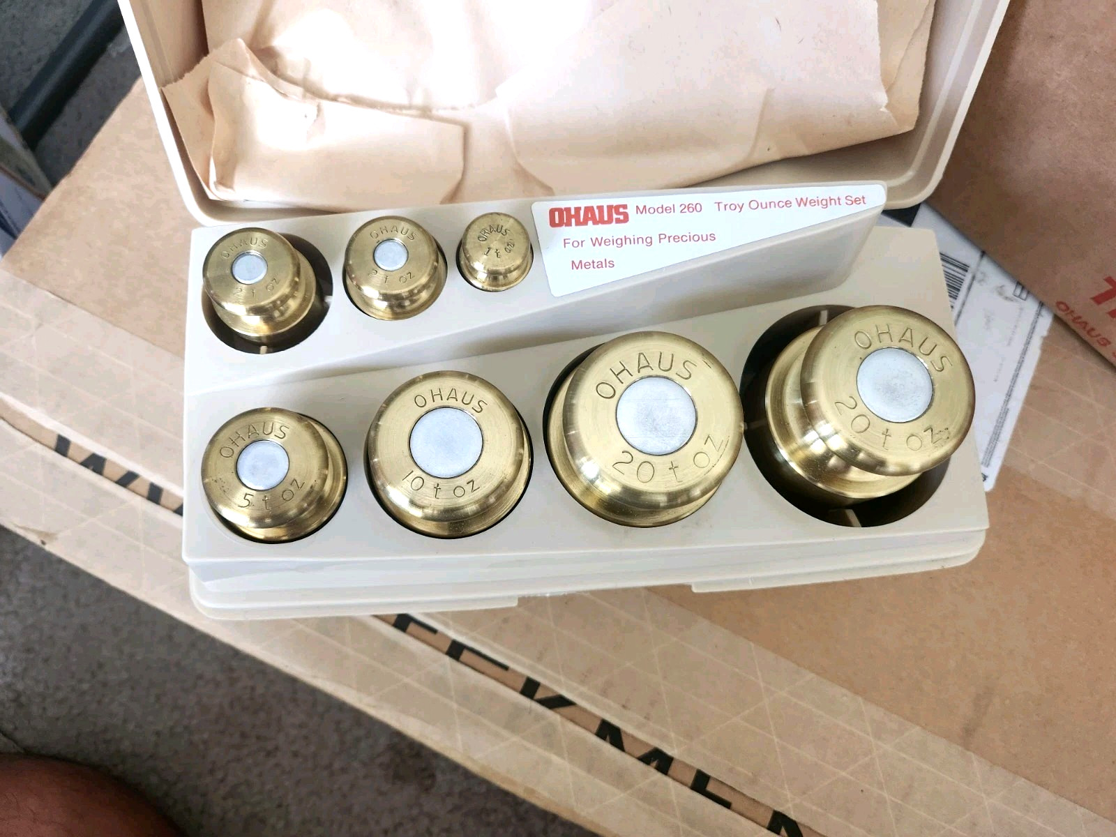 Lot of 6 OHAUS Troy Ounce Weight Set Weighing Precious Metals Brass Calibration