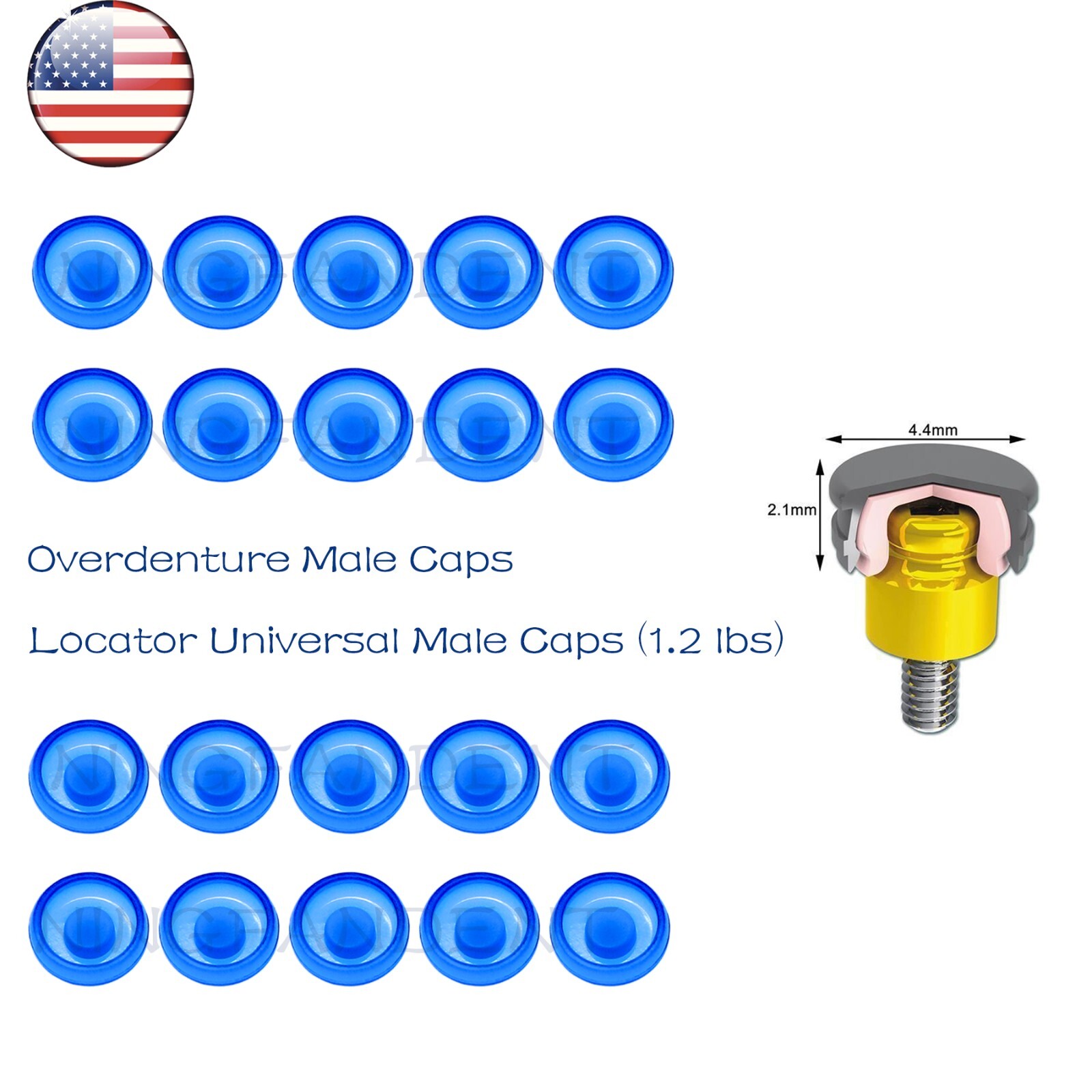 US Dental Locator Overdenture Abutment Retention Cap Male caps Inserts set