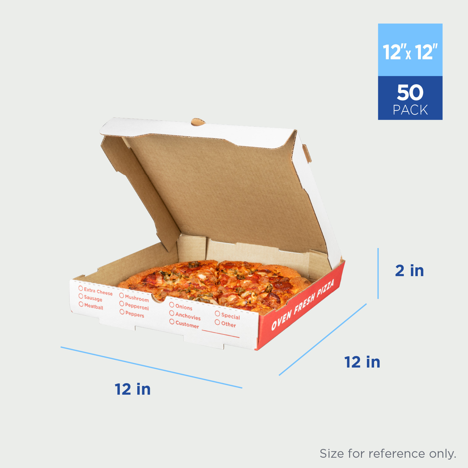 Karat Corrugated Pizza Box, 12”x12”x2”, Generic Print – 50 pcs, FP-PBF12WG