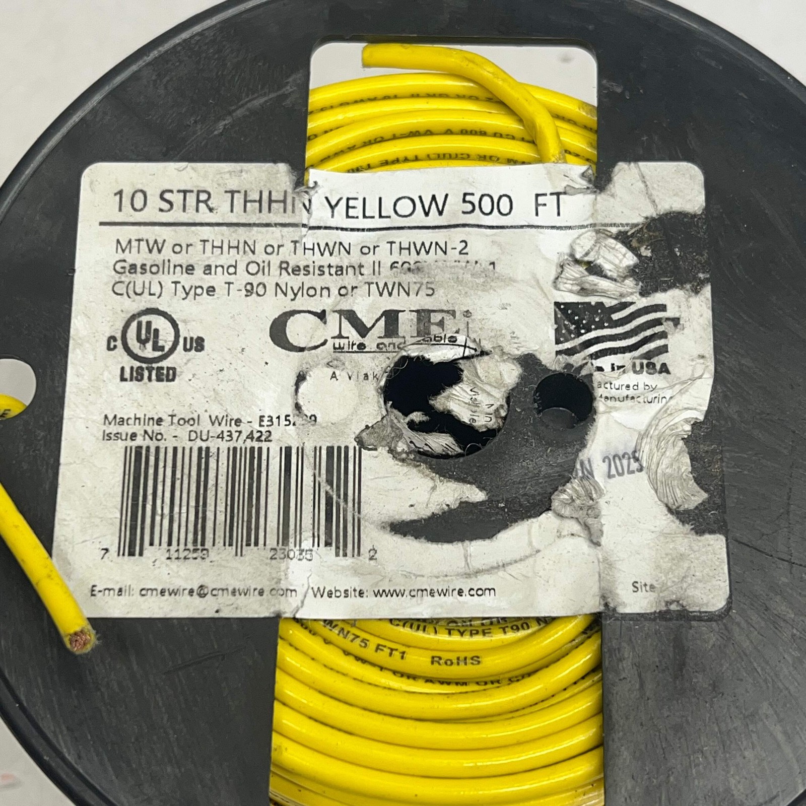 CME Wire & Cable Coated Copper Thhn 10 Str 10 AWG 500′ Yellow E315239